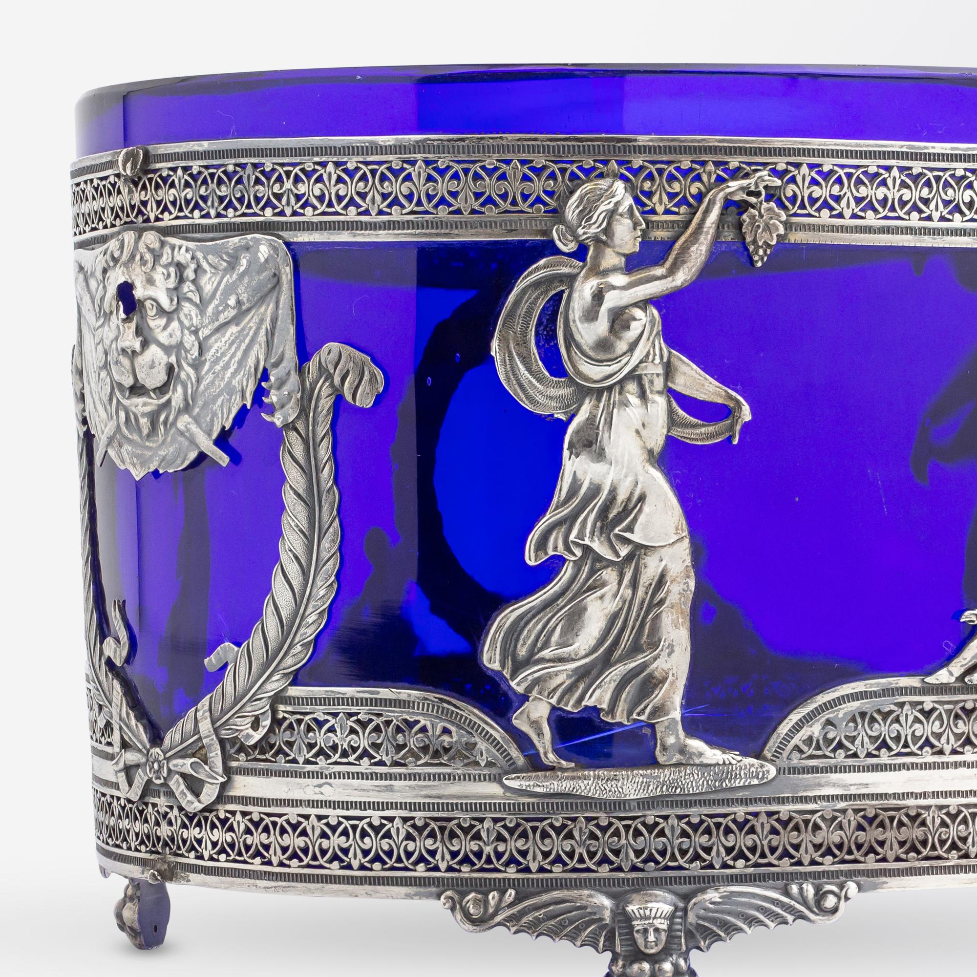 French Empire, Cobalt Glass and Silver Centrepiece For Sale 1