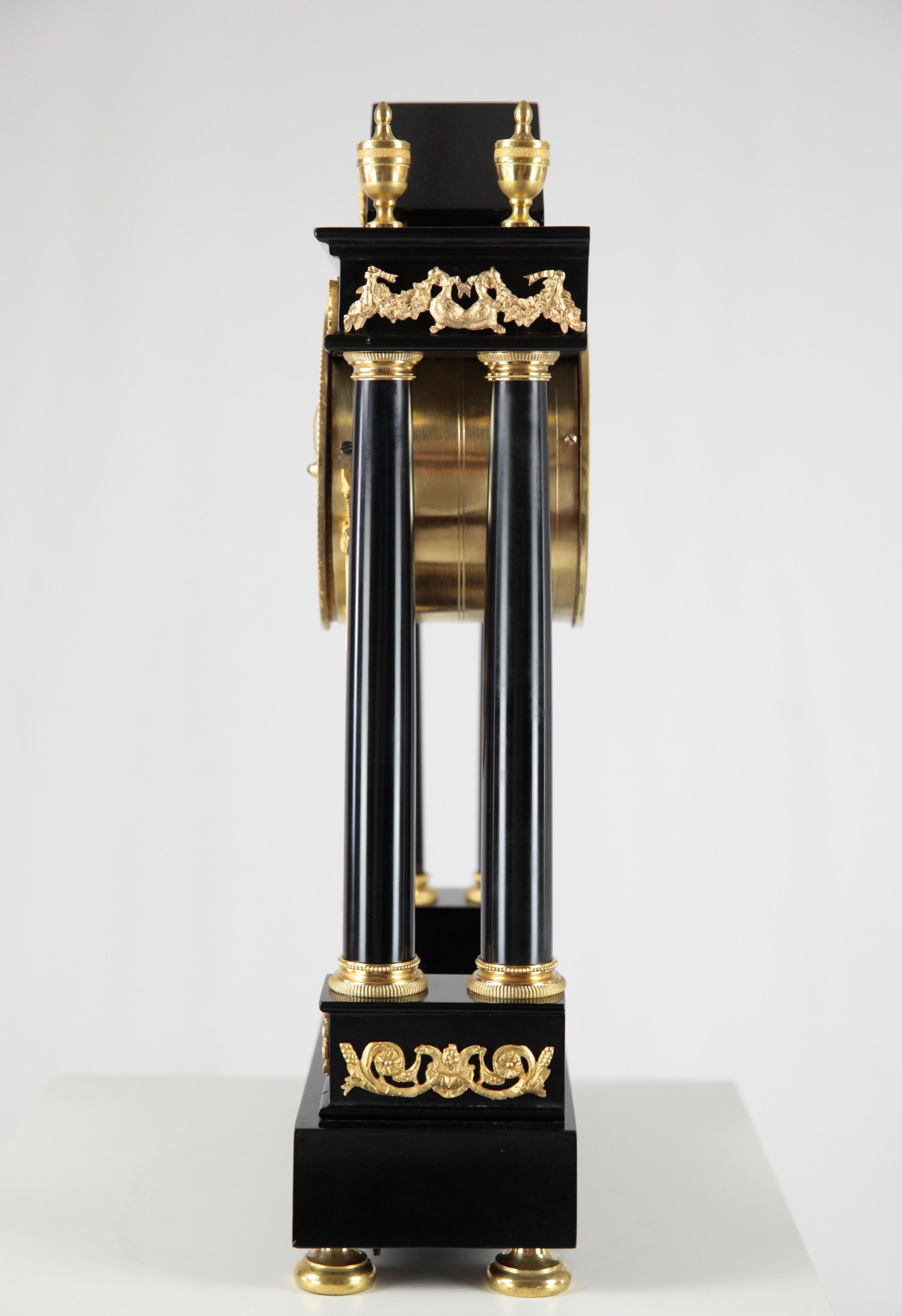 French Empire Column Clock, Desk Clock, black Marble and Gilt Brass ...