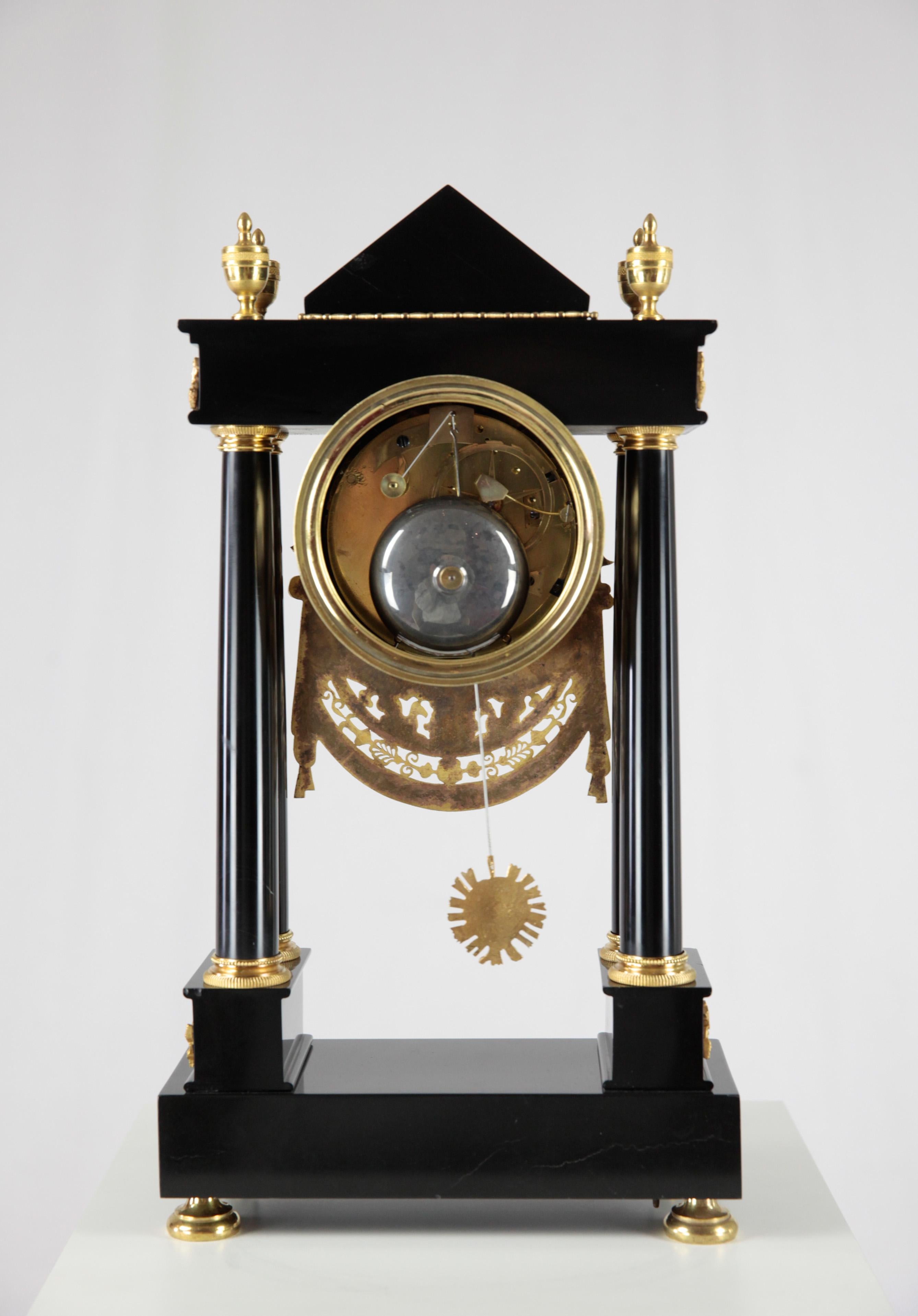 French Empire Column Clock, Desk Clock, black Marble and Gilt Brass ...