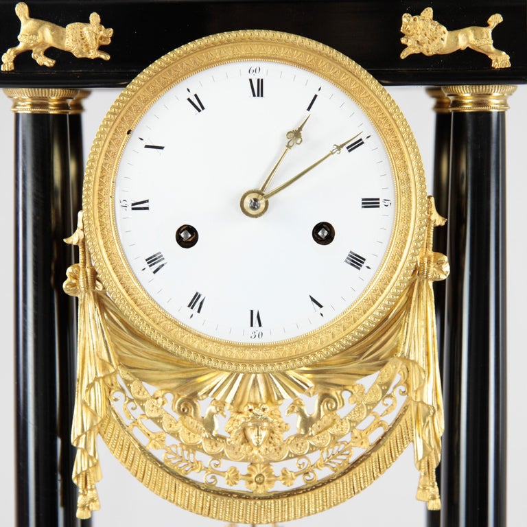 French Empire Column Clock, Desk Clock, black Marble and Gilt Brass