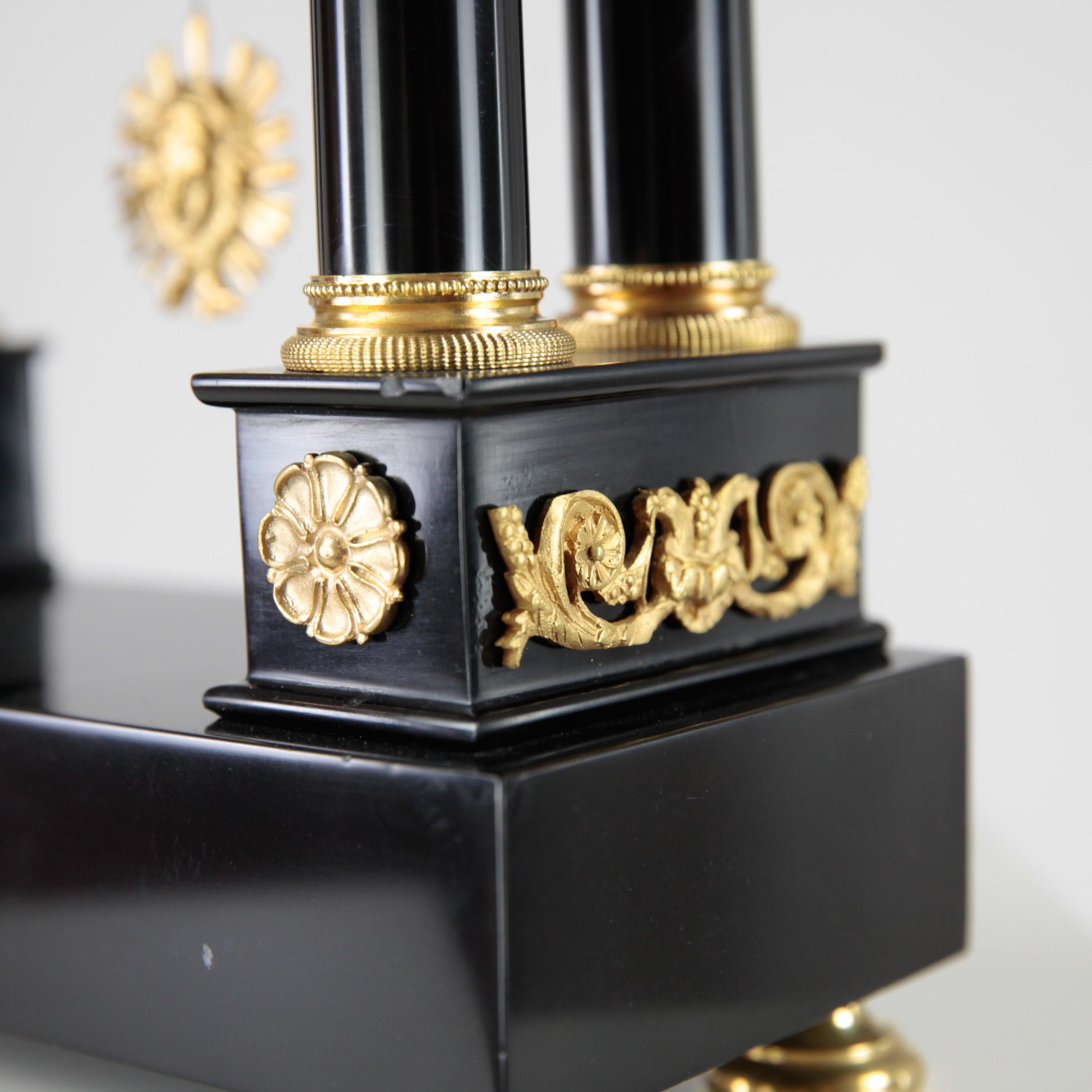 French Empire Column Clock, Desk Clock, black Marble and Gilt Brass ...