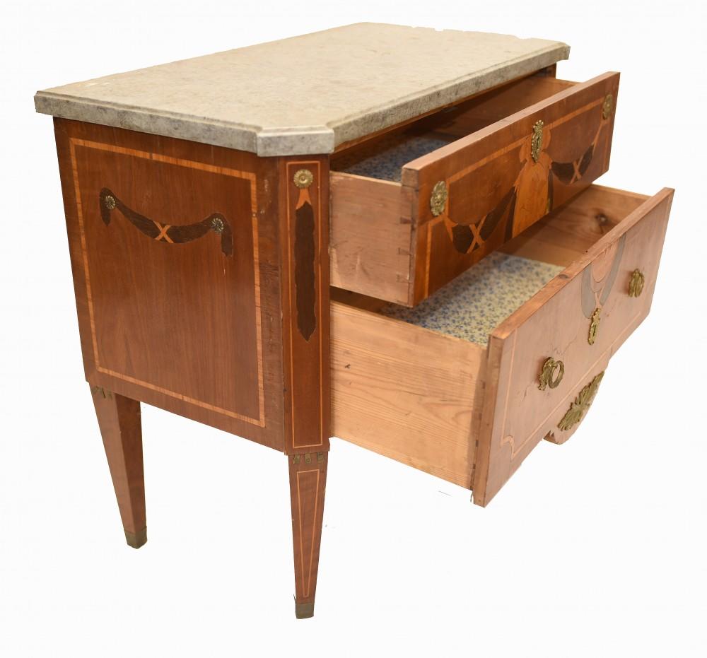 Marble French Empire Commode Chest of Drawers - Antique with Marquetry Inlay For Sale