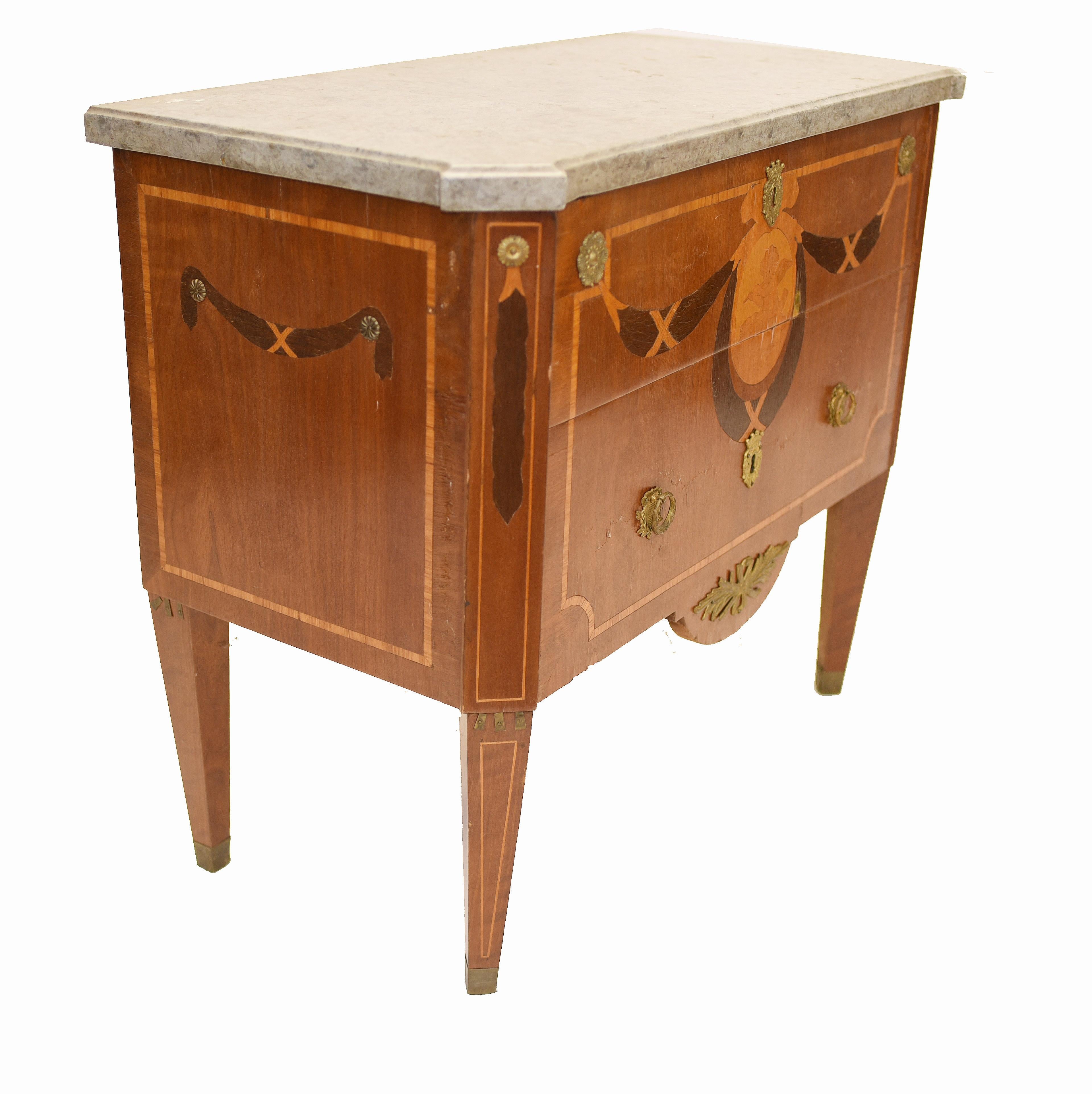 French Empire Commode Chest of Drawers, Antique with Marquetry Inlay 2