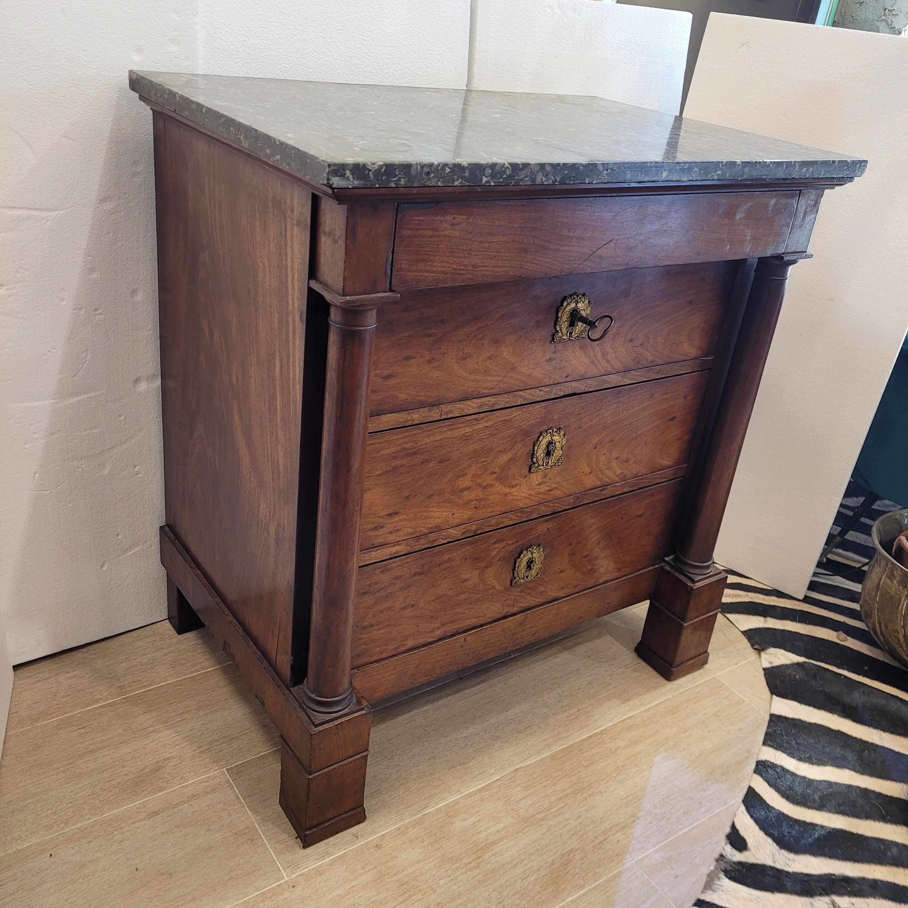 French Empire Commode Chest of drawers wood and ormolu For Sale 4