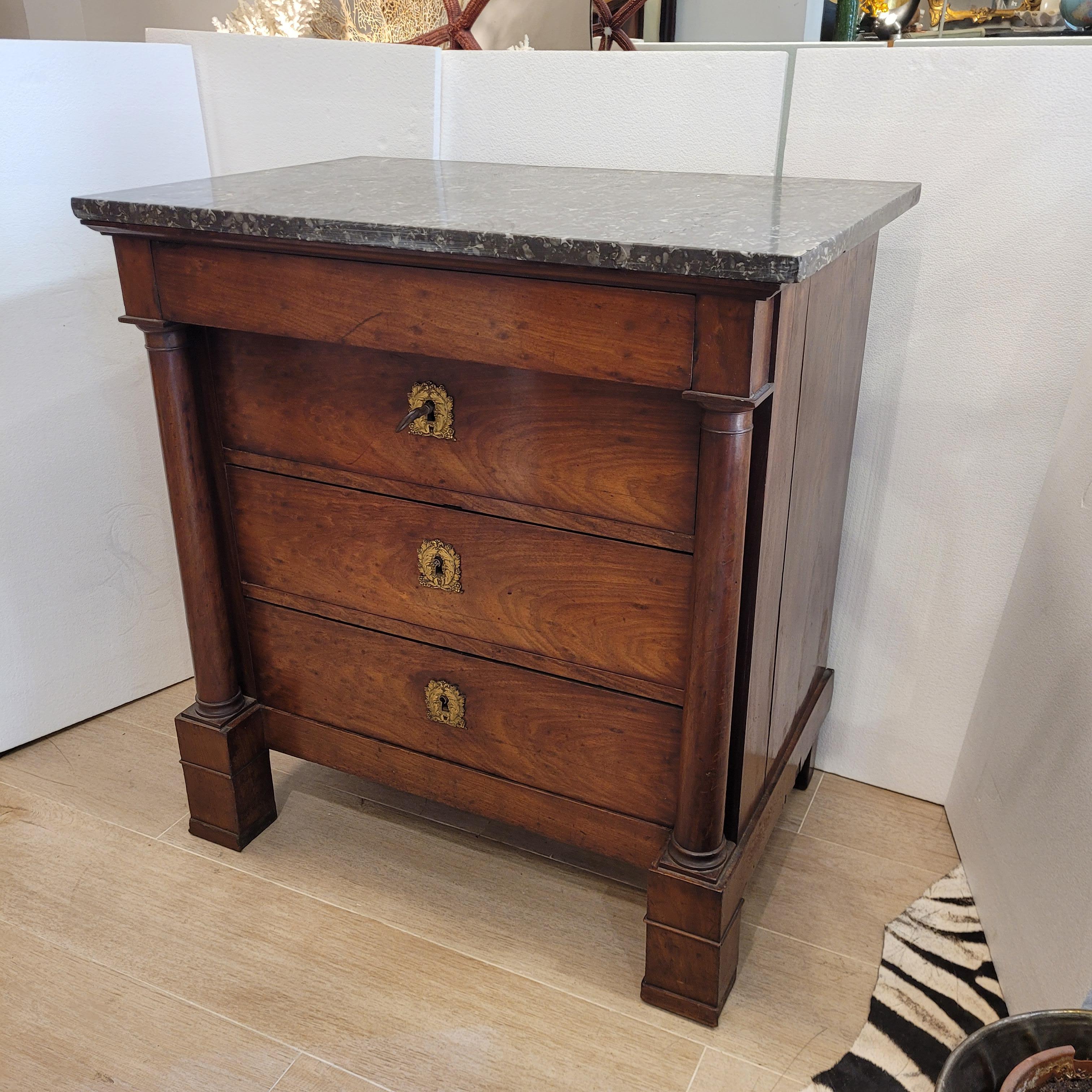 Hand-Crafted French Empire Commode Chest of drawers wood and ormolu For Sale