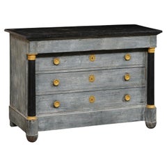 French Empire Commode w/Black Marble Top & Stunning Brass Hardware