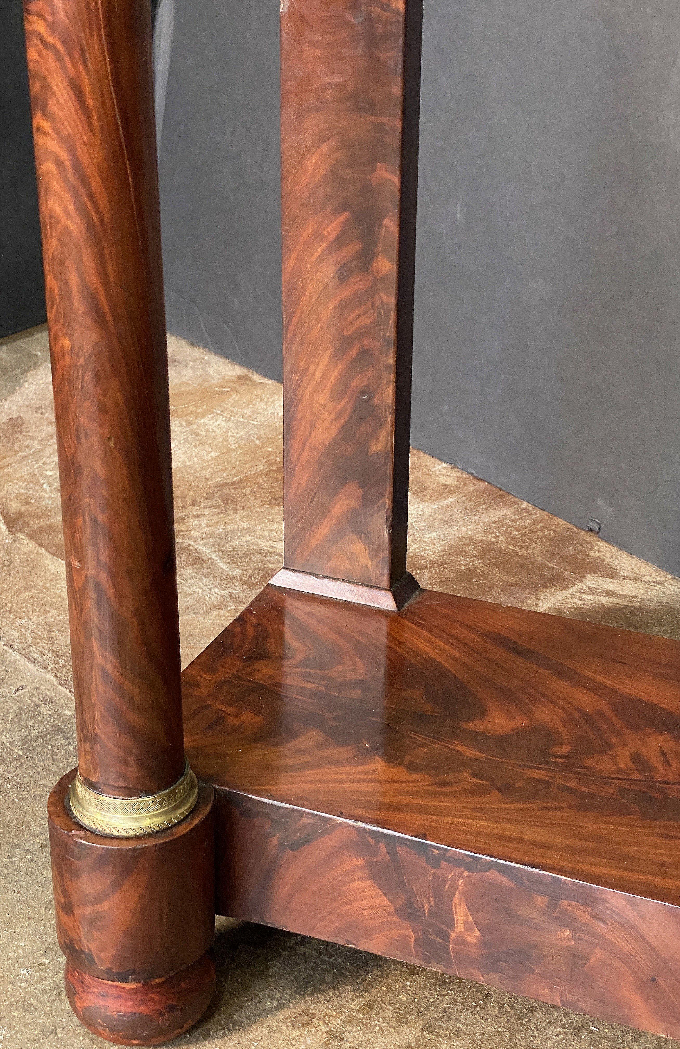 French Empire Console Table of Flame Mahogany with Marble Top For Sale 5