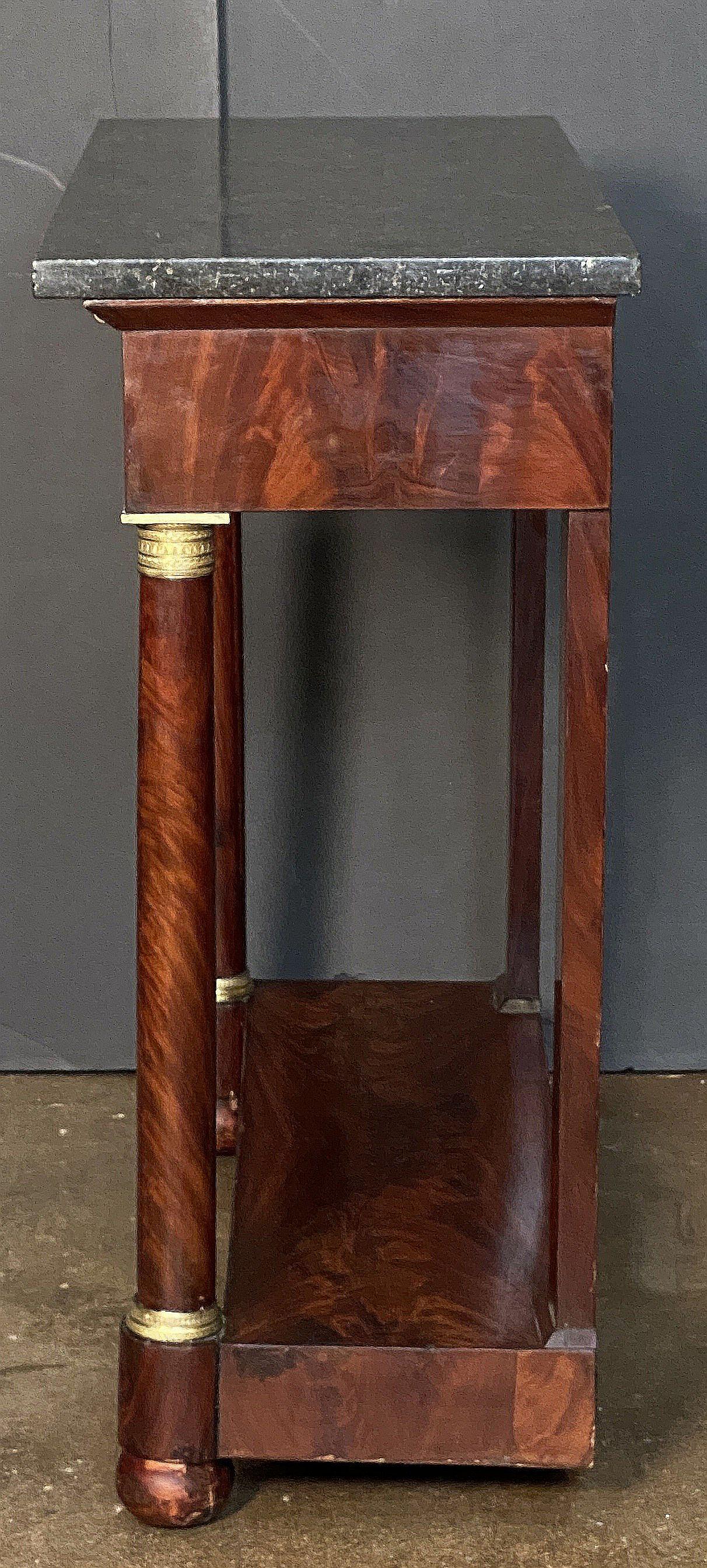 French Empire Console Table of Flame Mahogany with Marble Top For Sale 6