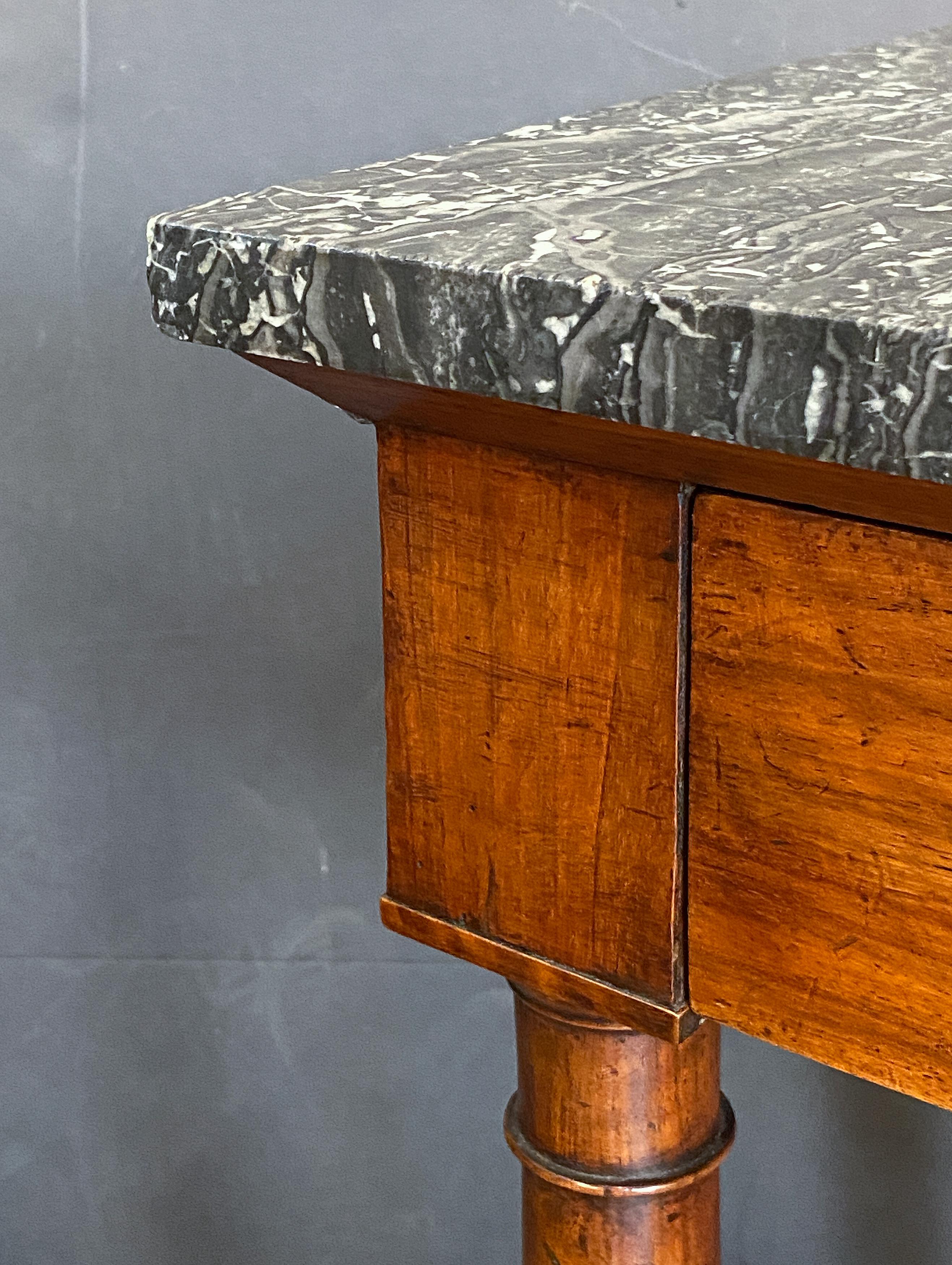 French Empire Console Table of Flame Mahogany with Marble Top For Sale 7