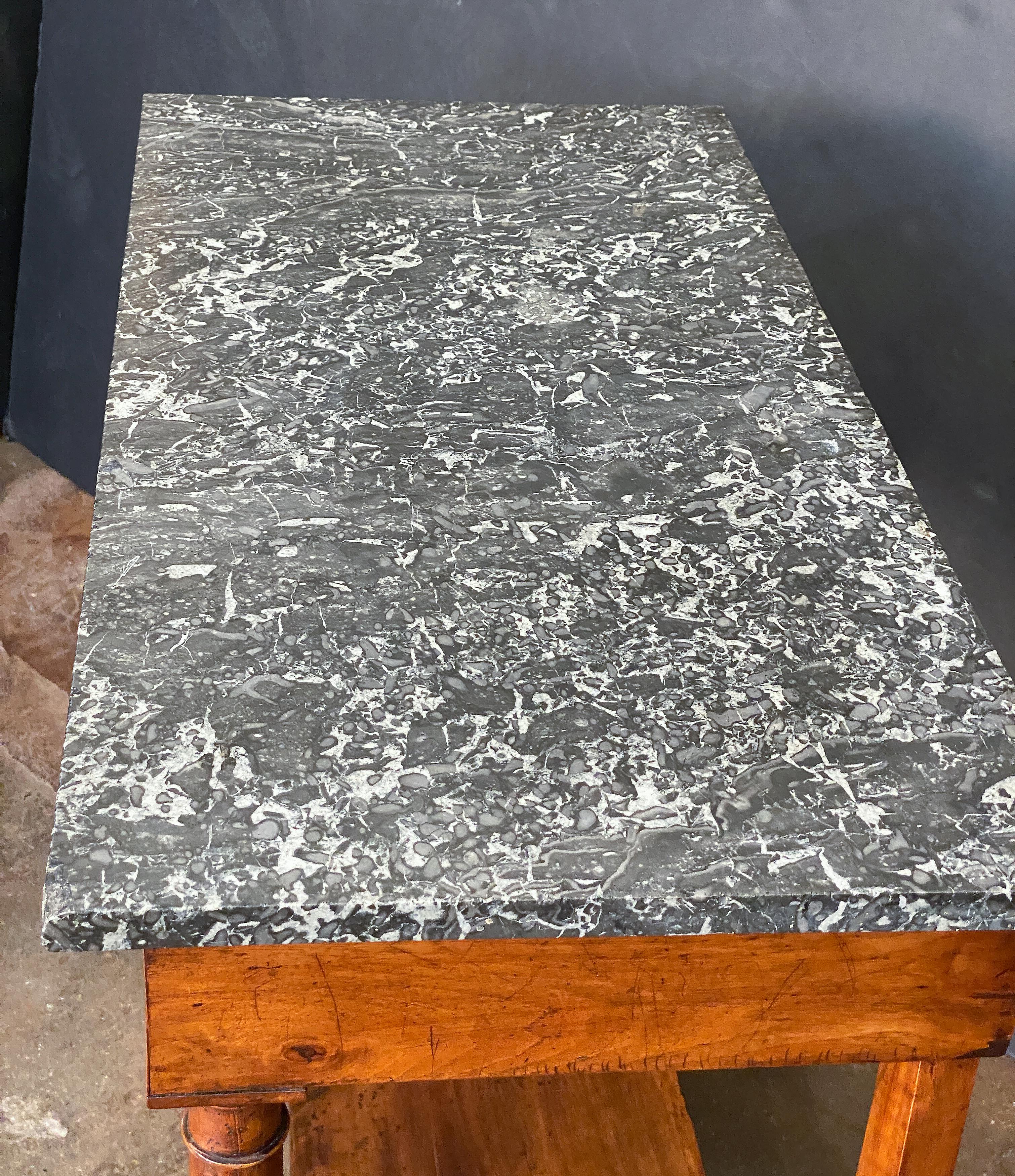 French Empire Console Table of Flame Mahogany with Marble Top For Sale 8