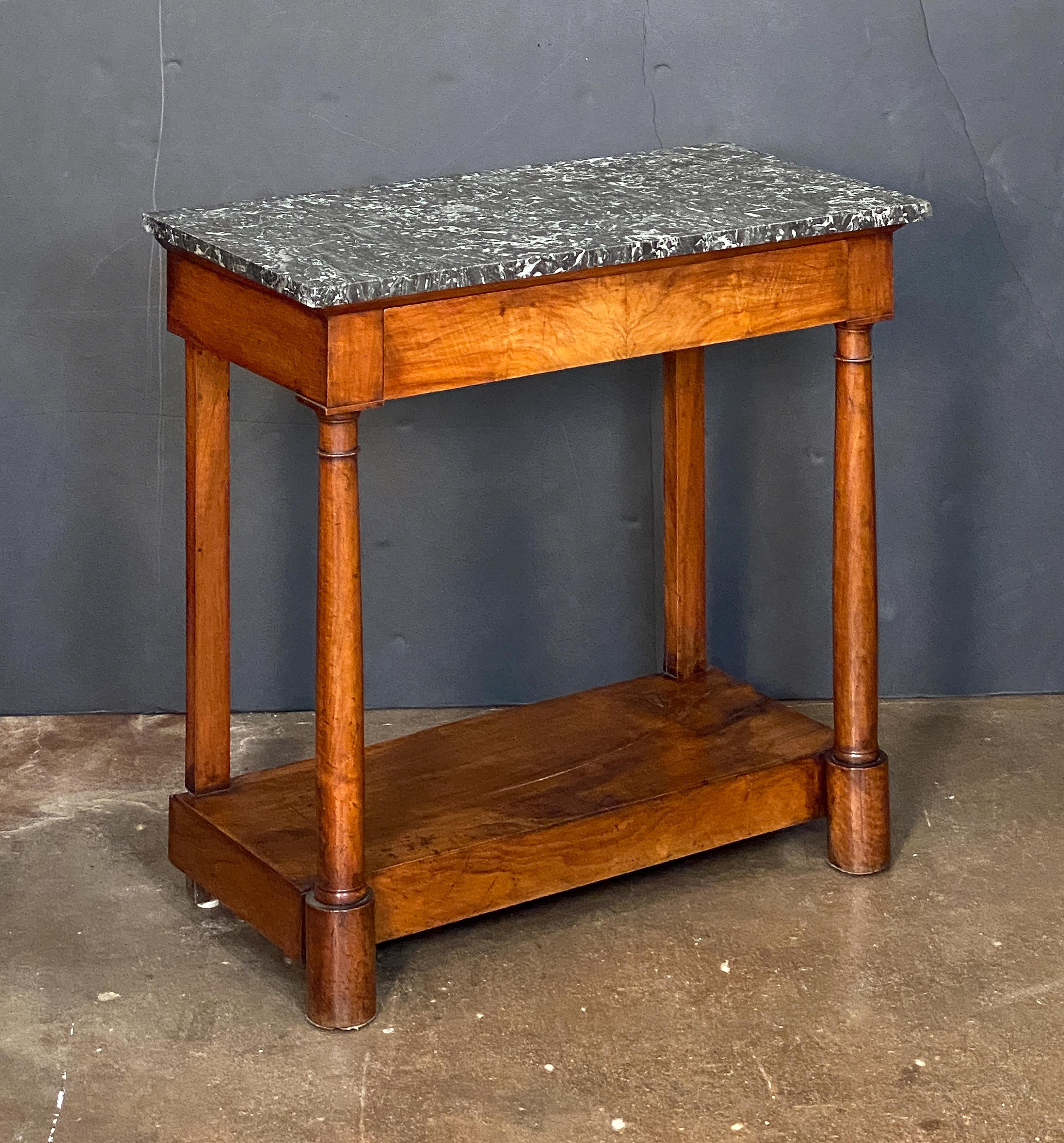 French Empire Console Table of Flame Mahogany with Marble Top In Good Condition For Sale In Austin, TX