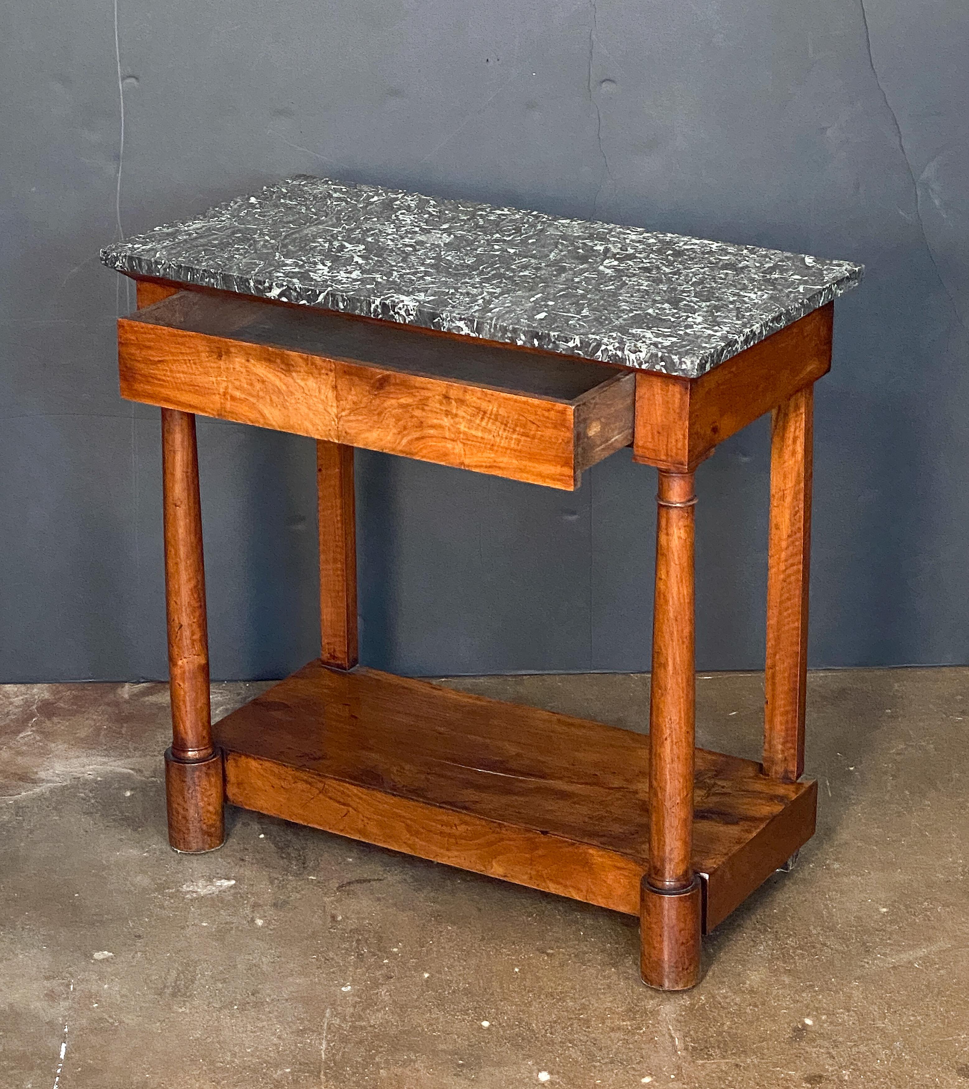 19th Century French Empire Console Table of Flame Mahogany with Marble Top For Sale