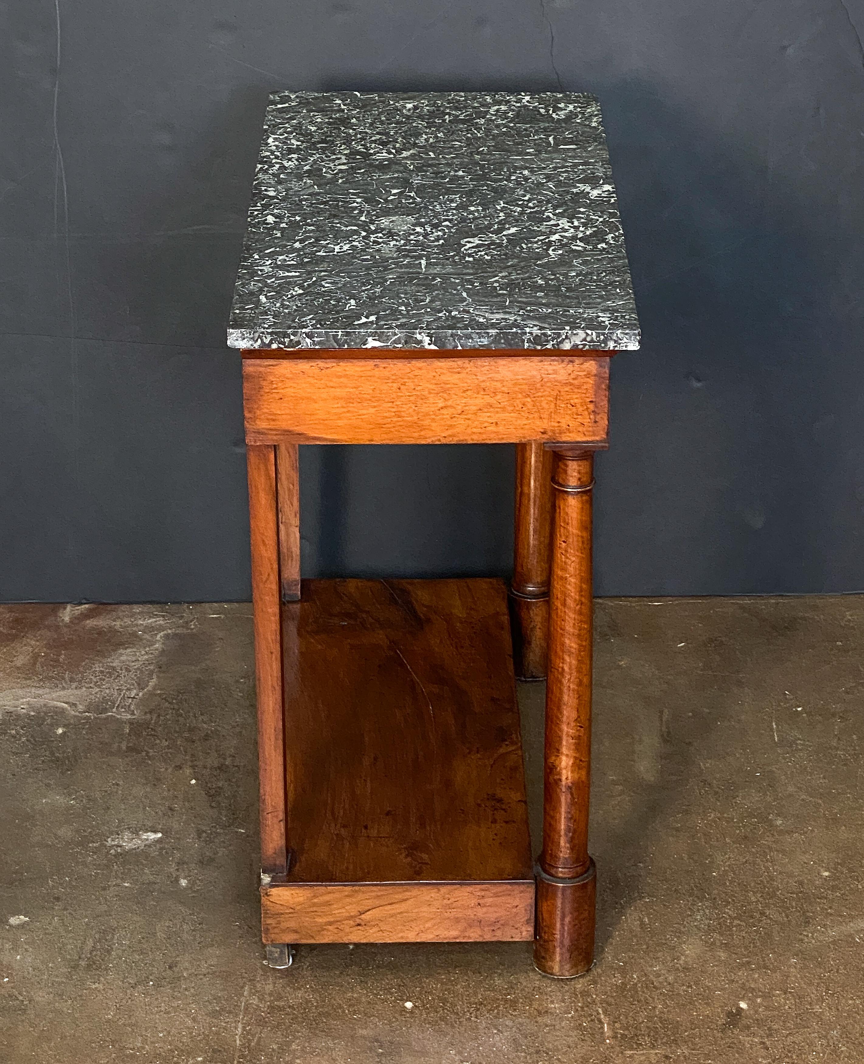 French Empire Console Table of Flame Mahogany with Marble Top For Sale 2