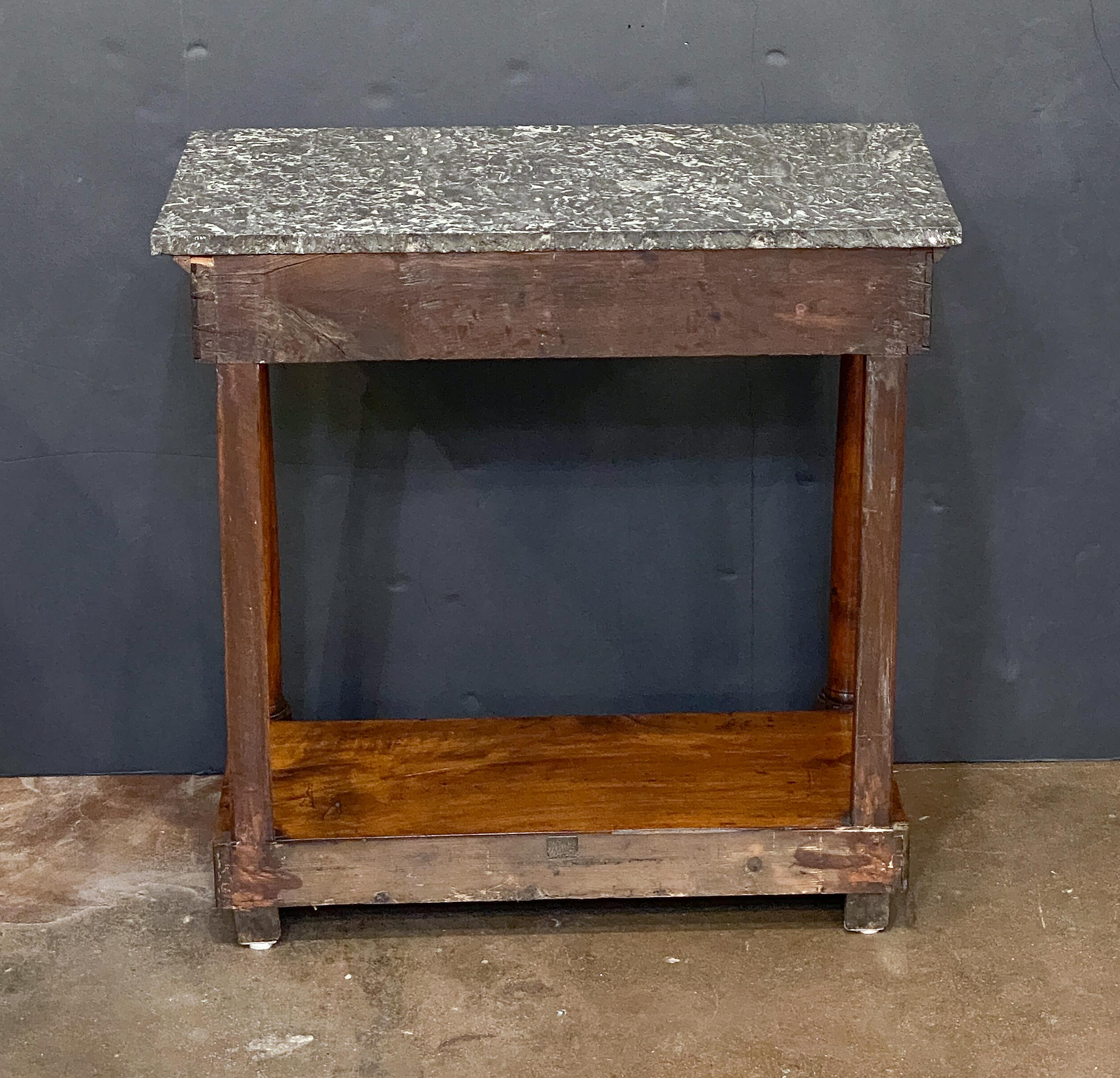 French Empire Console Table of Flame Mahogany with Marble Top For Sale 3