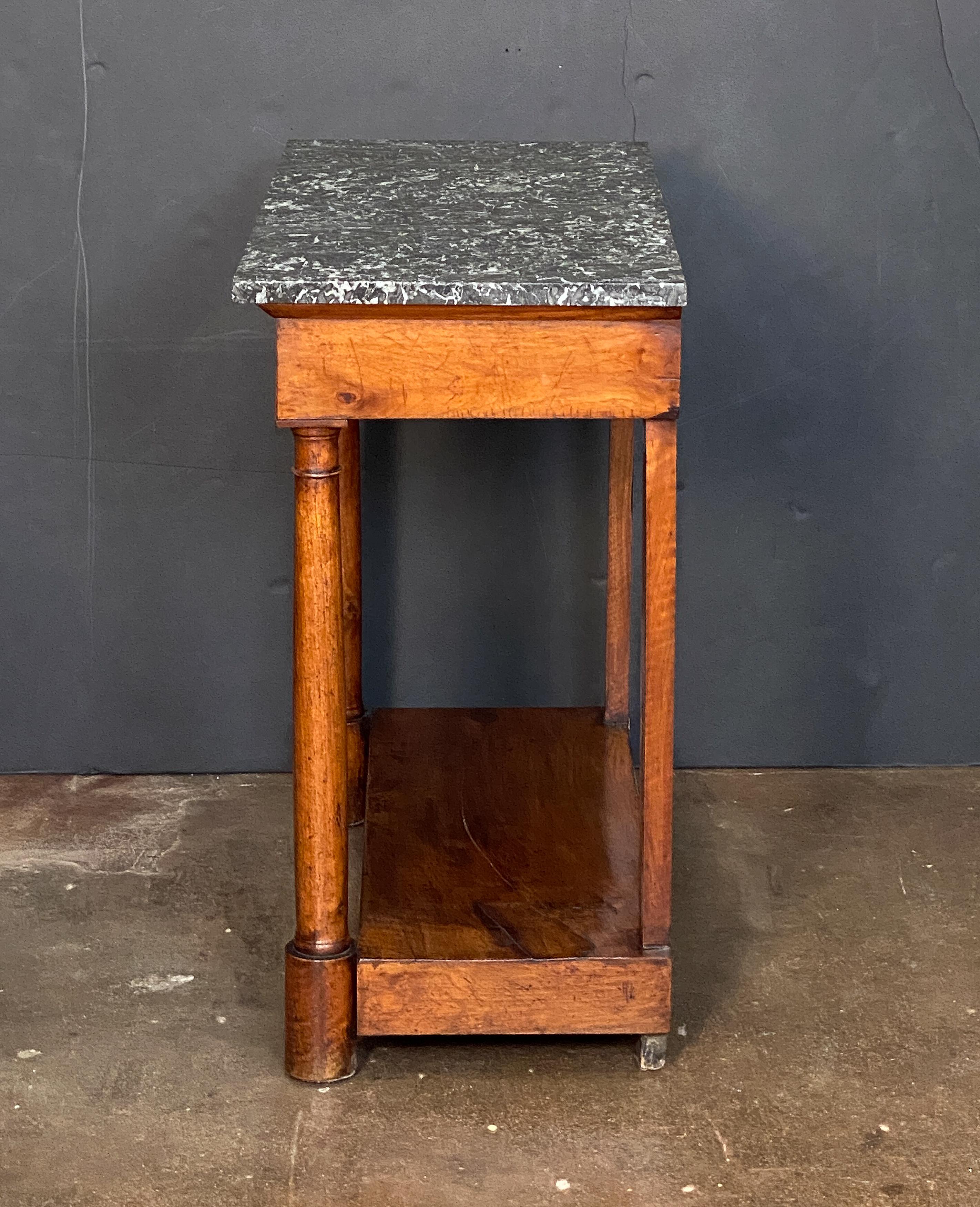 French Empire Console Table of Flame Mahogany with Marble Top For Sale 4