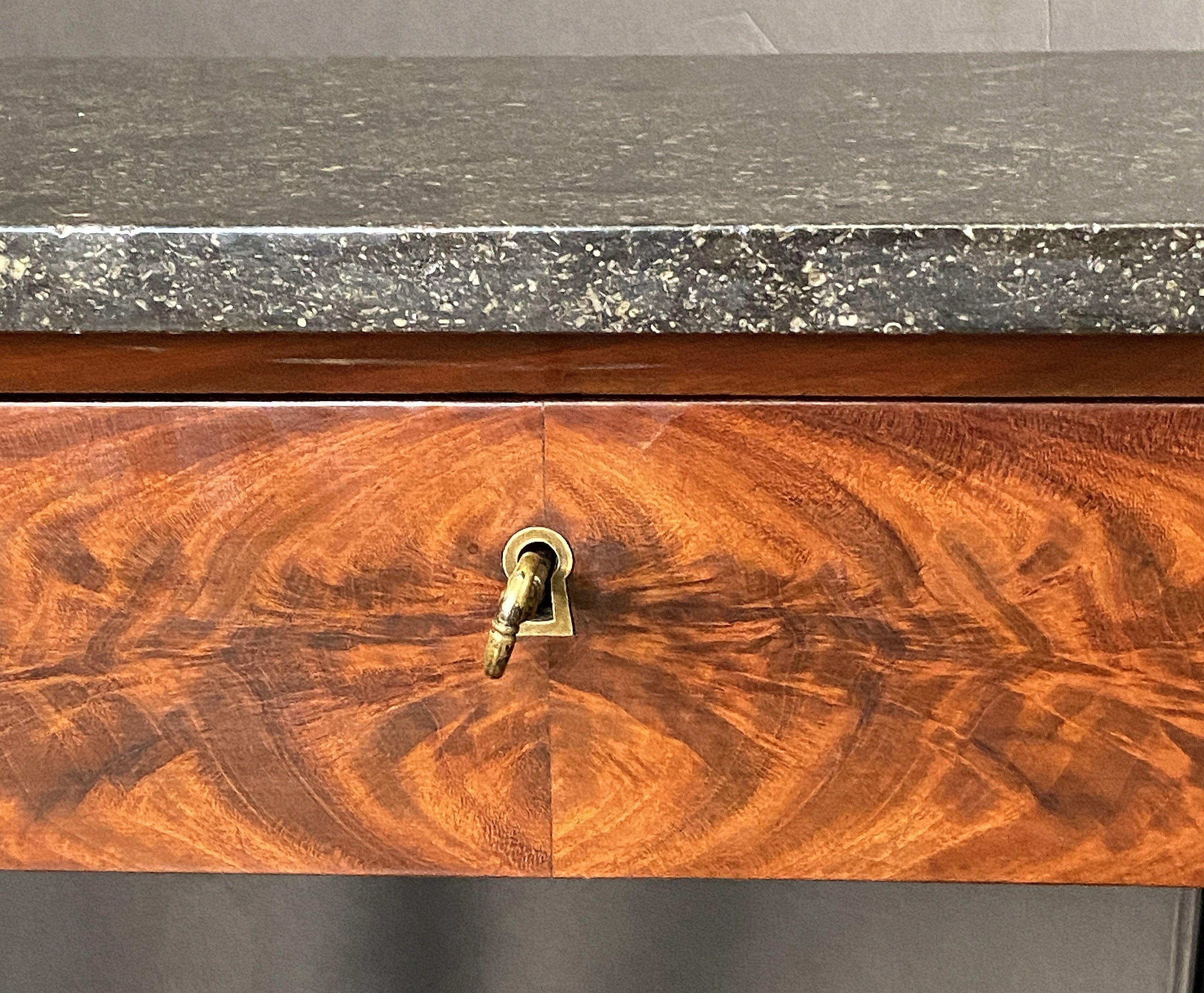 French Empire Console Table of Flame Mahogany with Marble Top For Sale 4