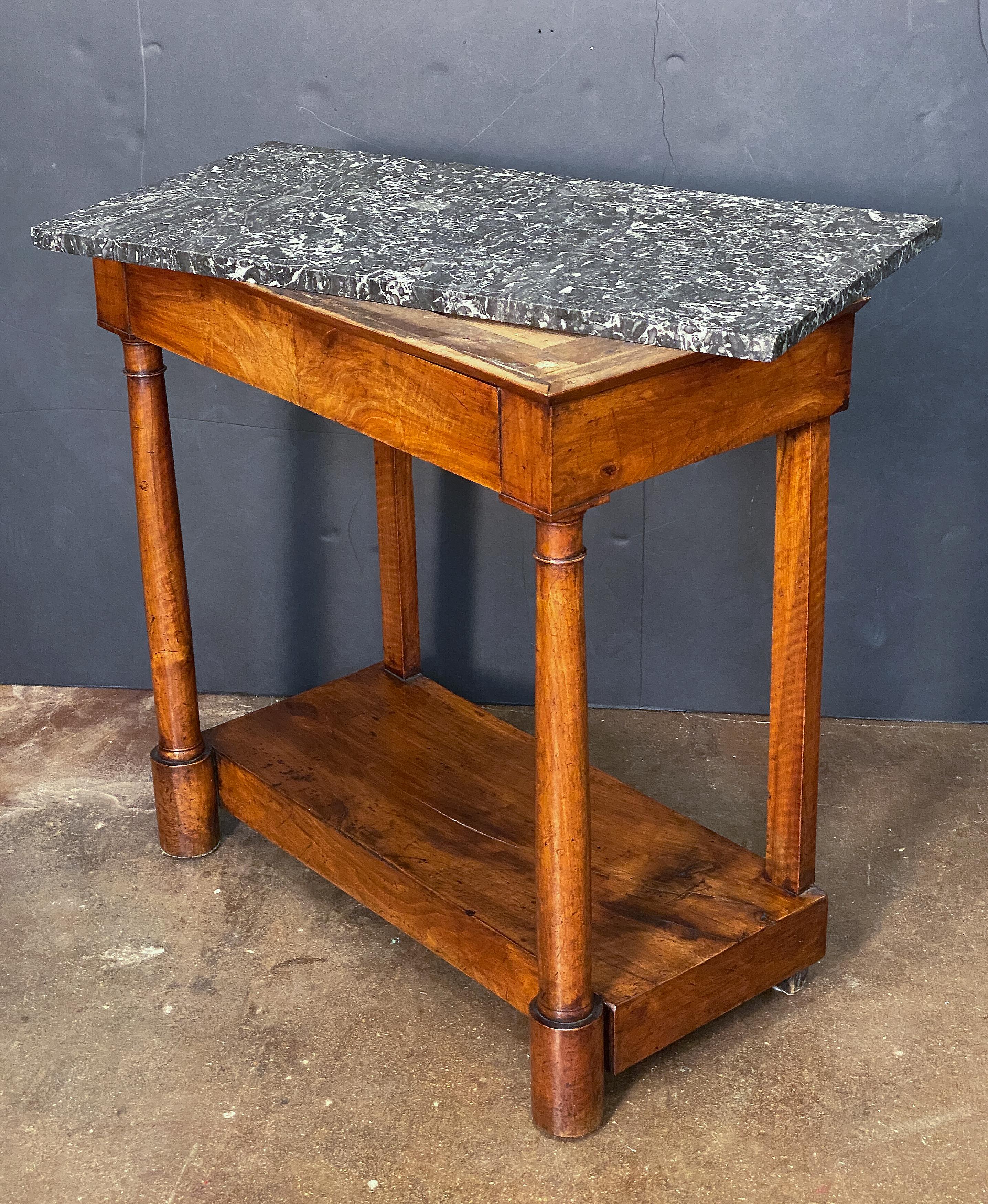 French Empire Console Table of Flame Mahogany with Marble Top For Sale 5