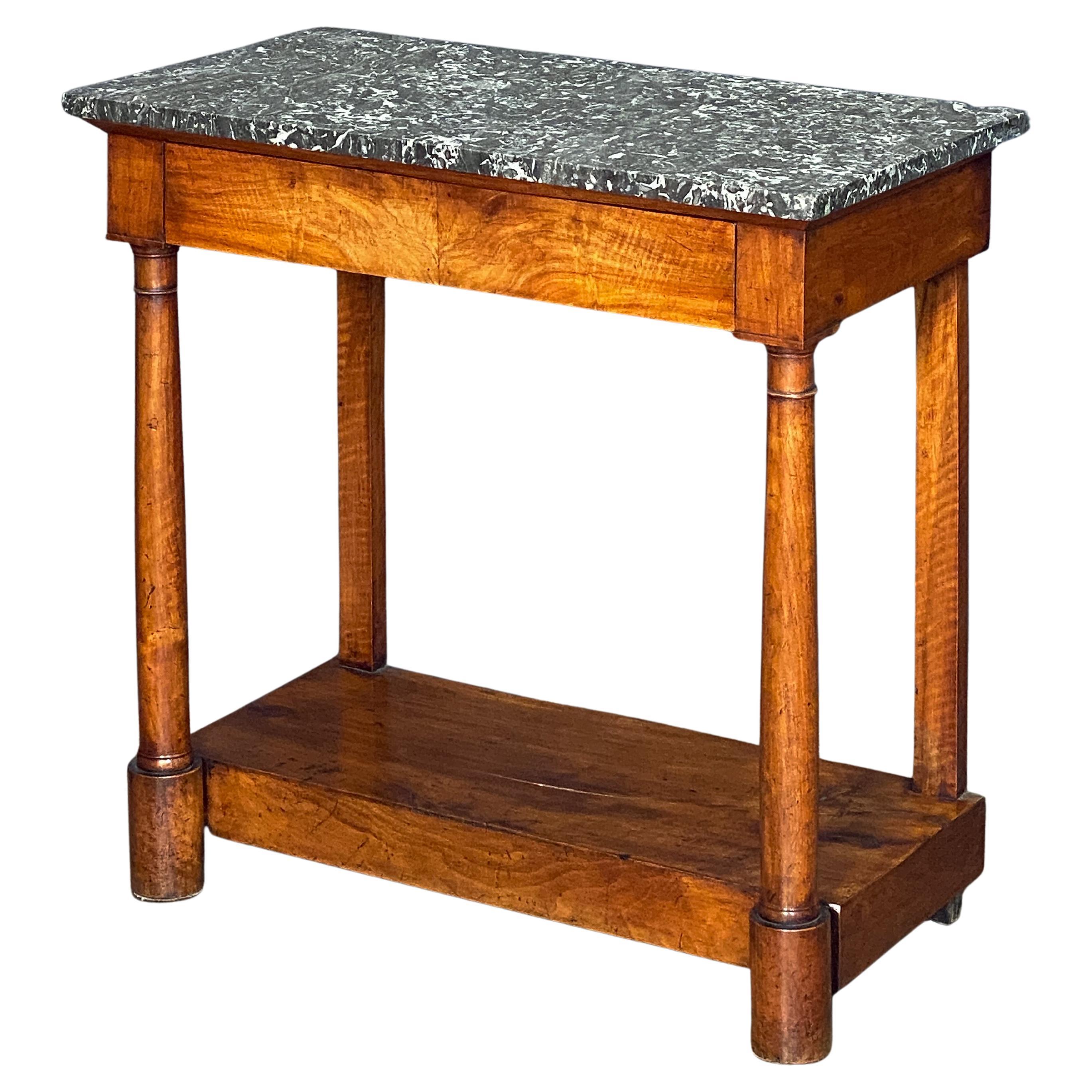 French Empire Console Table of Flame Mahogany with Marble Top For Sale