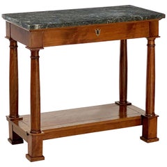 French Empire Console Table of Mahogany with Marble Top