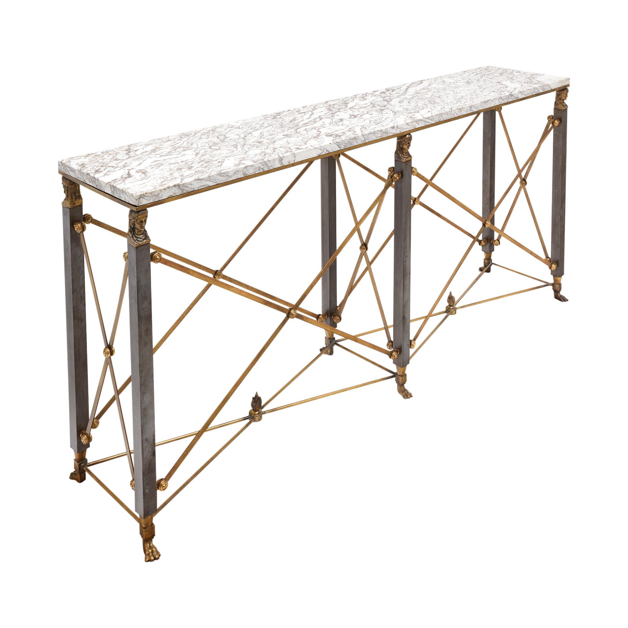 French Empire Console Table with Marble In Good Condition In Austin, TX