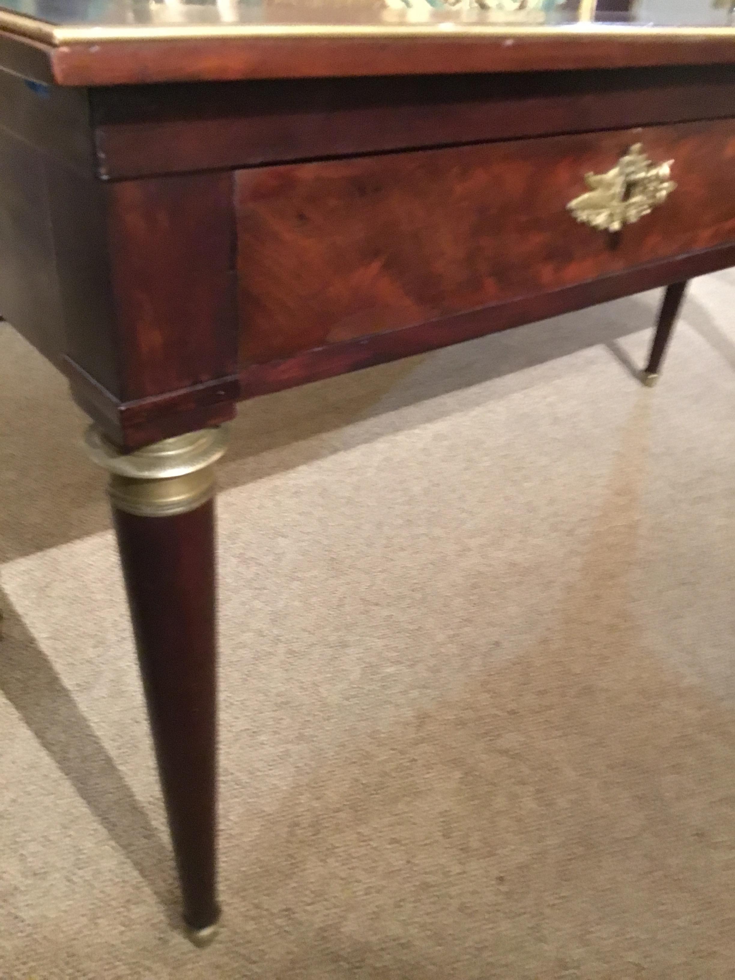 French Empire Console/Writing Table 19th c. with Bronze Mounts and Glass Top In Good Condition In Houston, TX