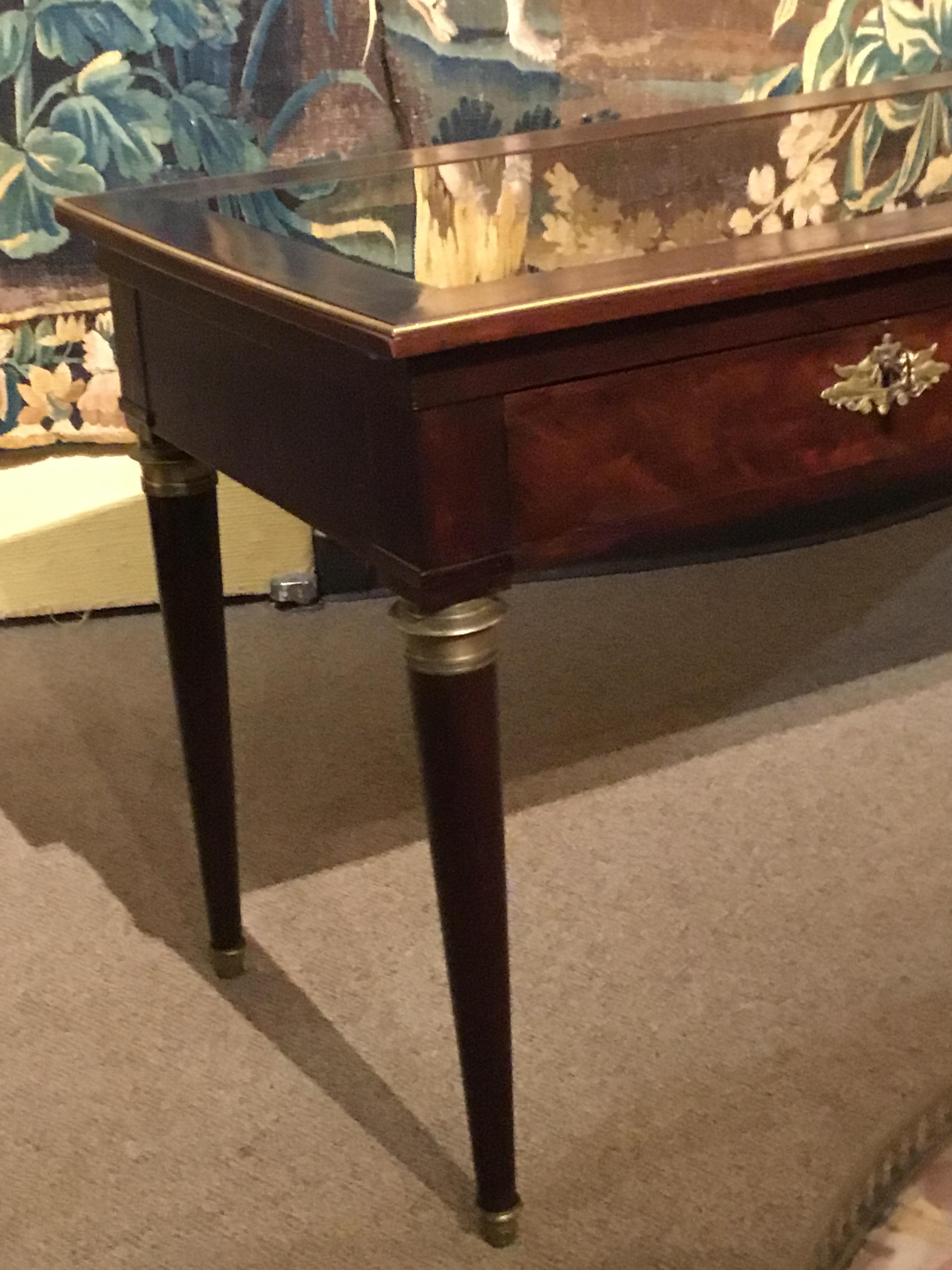 Mahogany French Empire Console/Writing Table 19th c. with Bronze Mounts and Glass Top