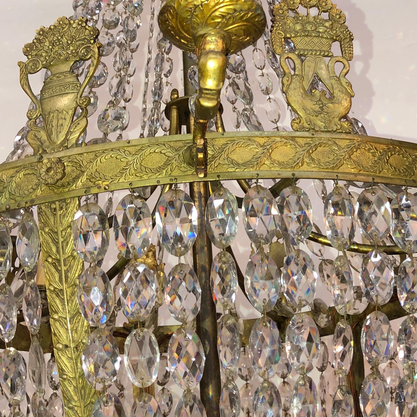 French Empire Crystal and Bronze Chandelier In Good Condition In Westwood, NJ