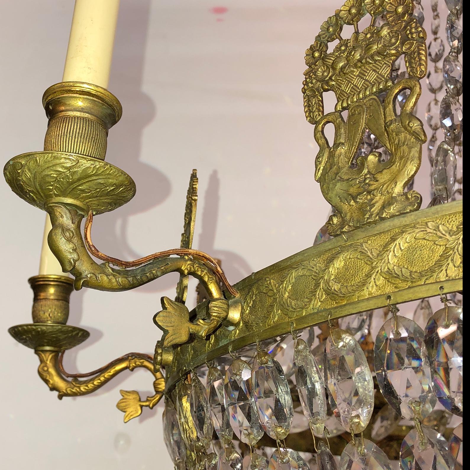 Mid-19th Century French Empire Crystal and Bronze Chandelier