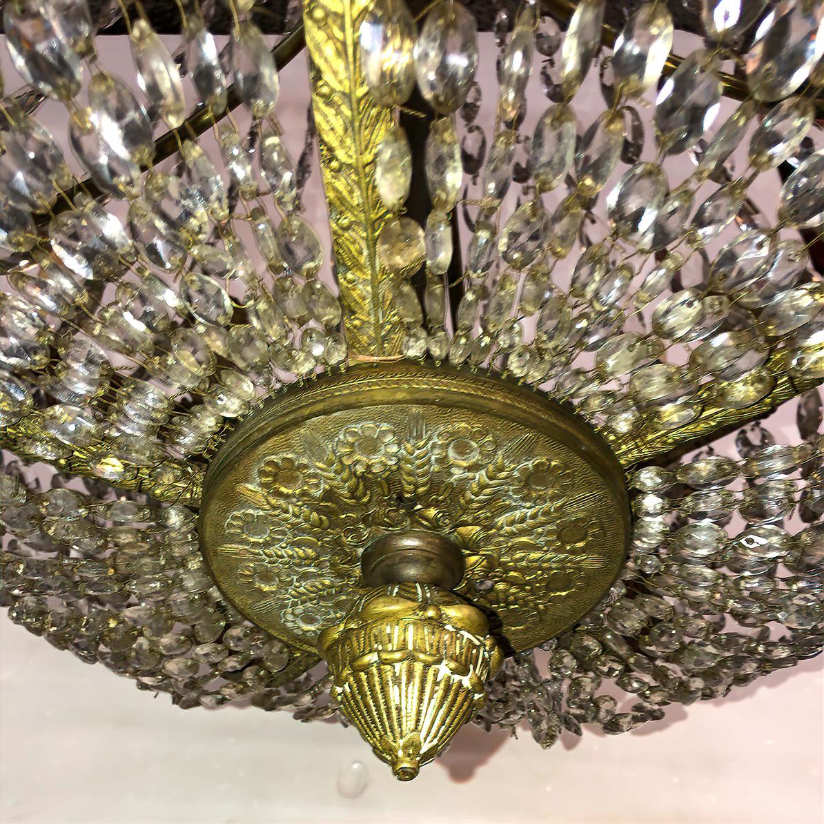 French Empire Crystal and Bronze Chandelier 1