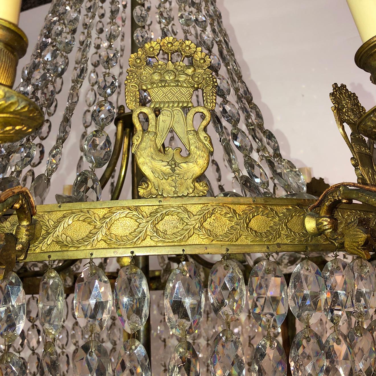 French Empire Crystal and Bronze Chandelier 2