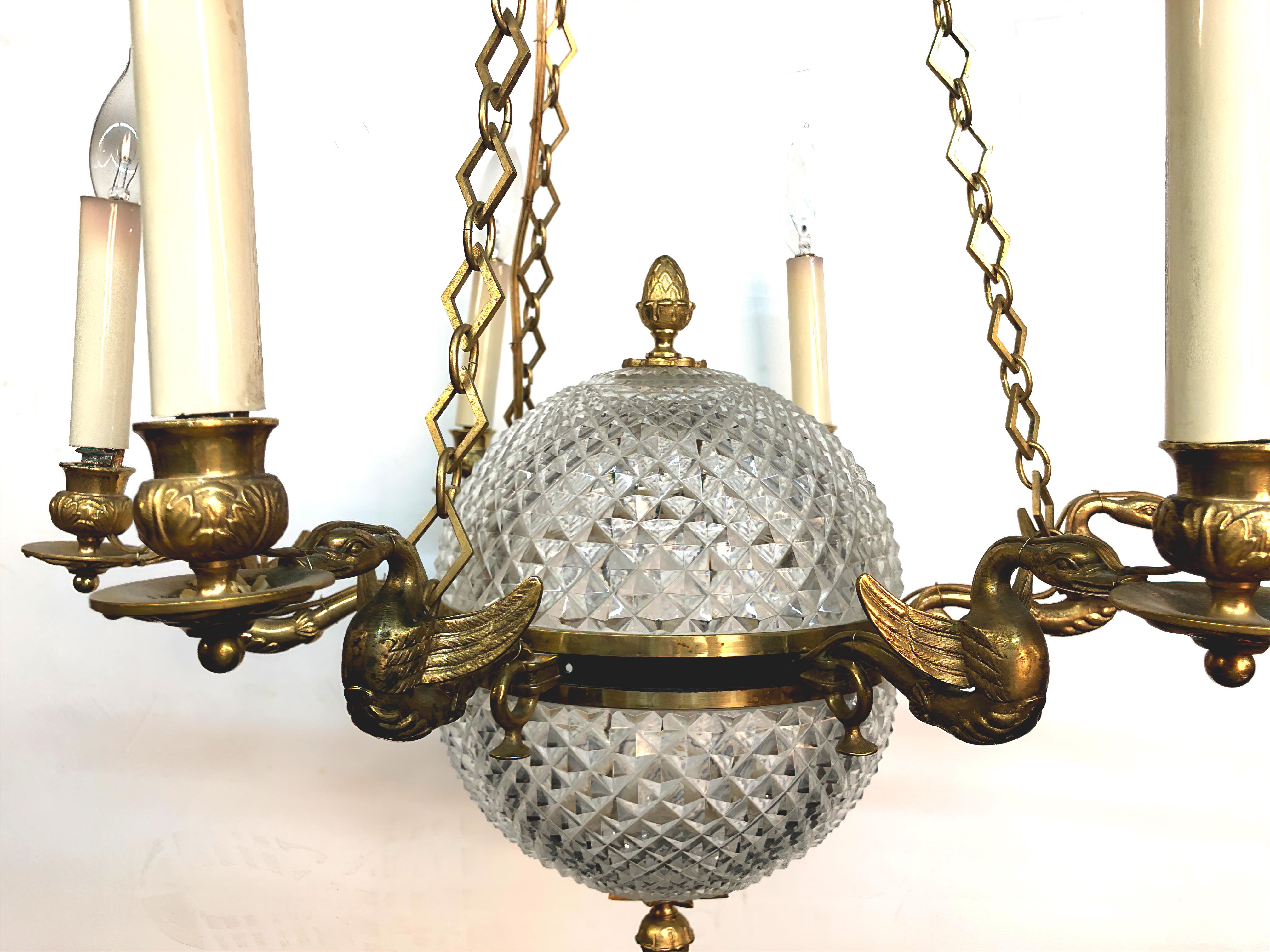 French Empire Crystal Ball Chandelier In Good Condition In Westwood, NJ