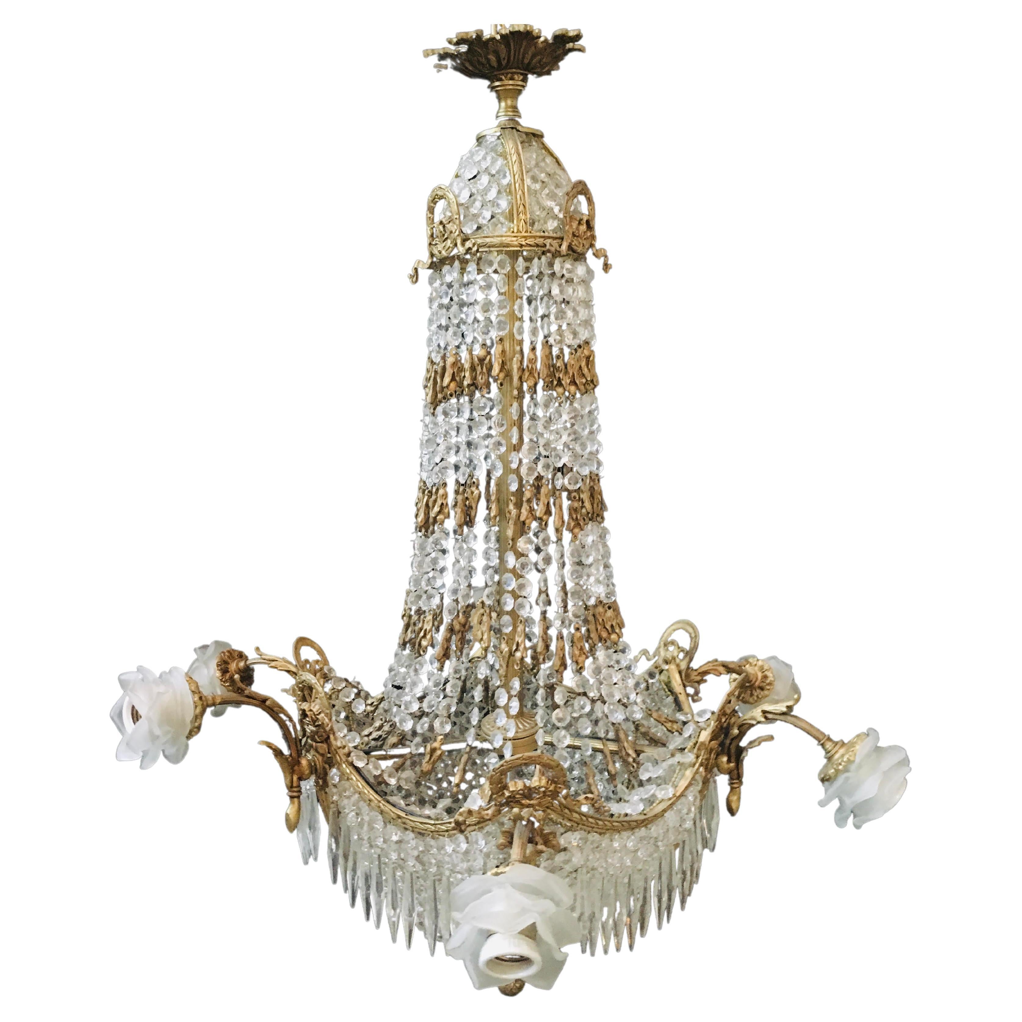 French Empire Style Crystal Chandelier, Large in Scale at 1stDibs
