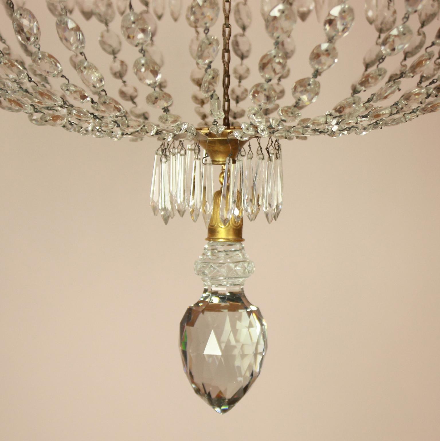 French Early 19th Century Empire Crystal-Cut and Gilt-Bronze Basket Chandelier For Sale 9