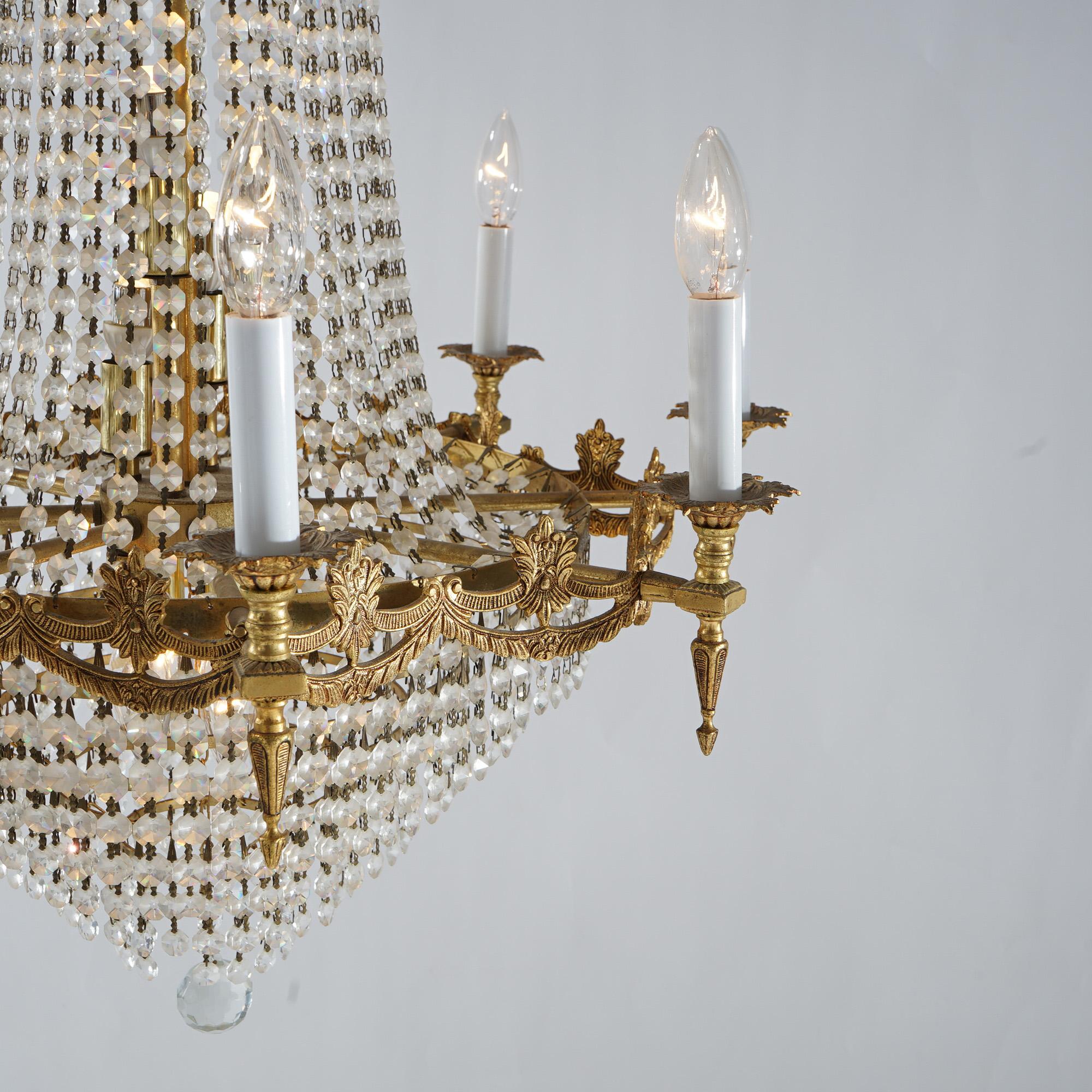 French Empire Crystal & Gilt Bronze Wedding Cake 12-Light Chandelier For Sale 3