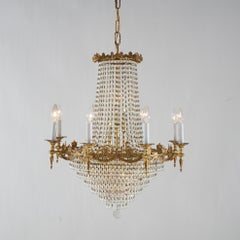 French Empire Crystal & Gilt Bronze Wedding Cake 12-Light Chandelier