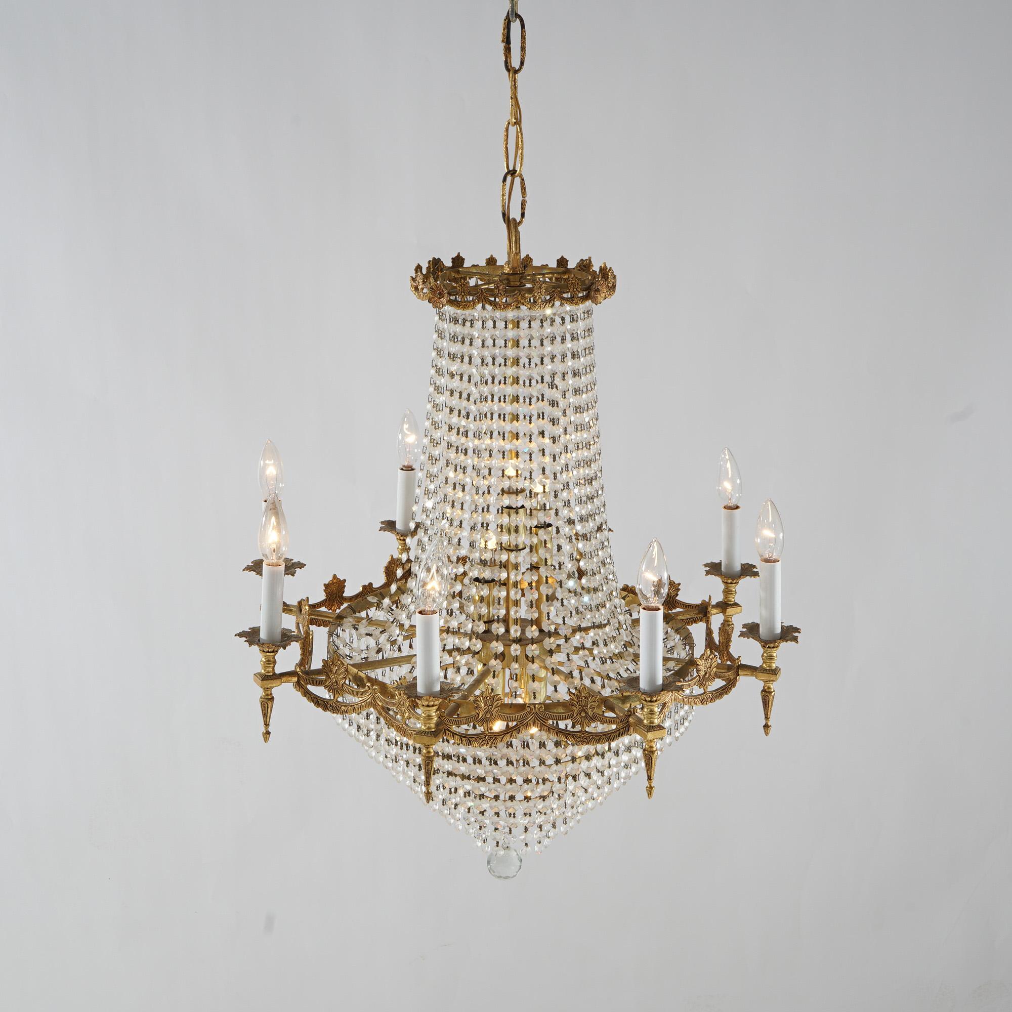 French Empire Crystal & Gilt Bronze Wedding Cake 12-Light Chandelier For Sale 1