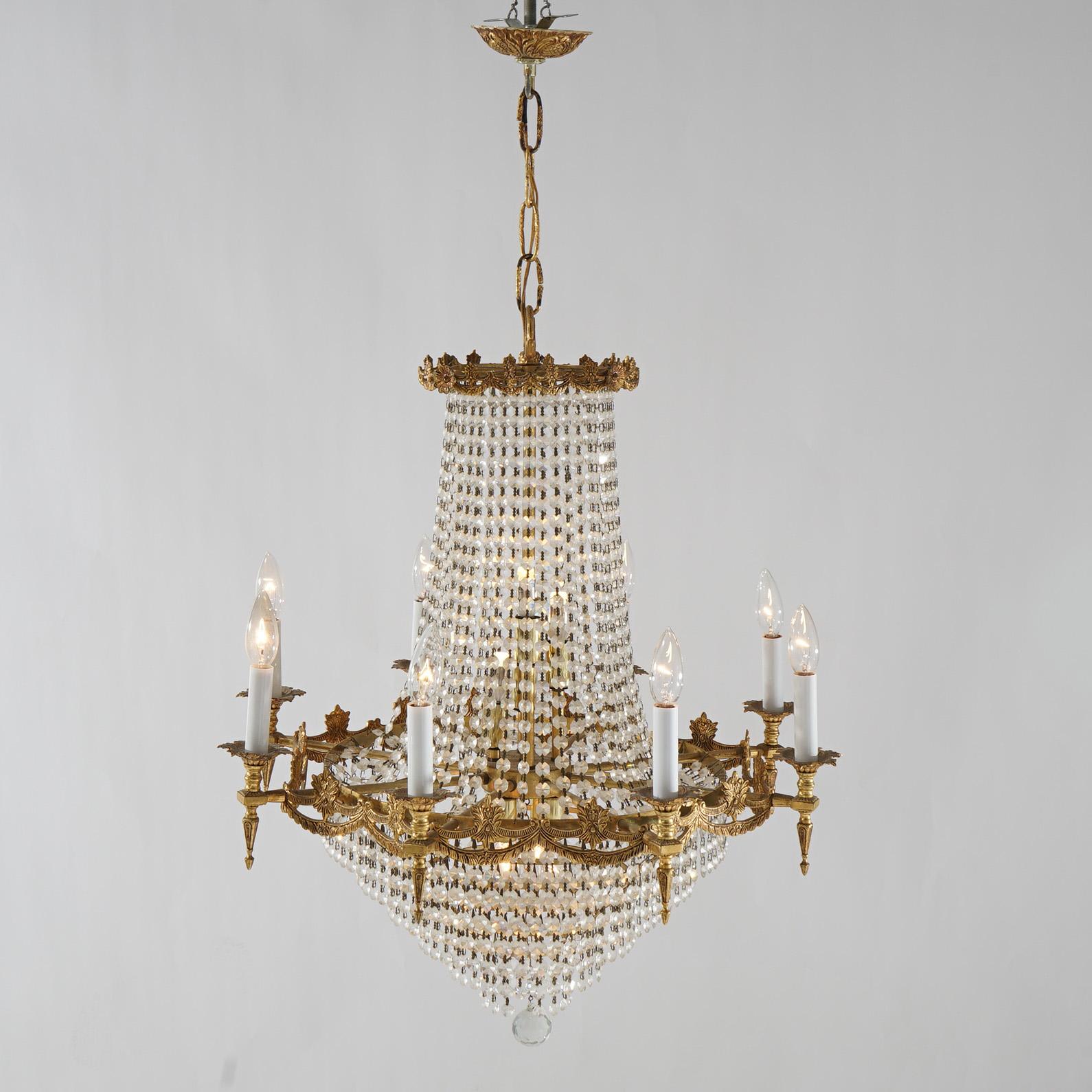 French Empire Crystal & Gilt Bronze Wedding Cake 12-Light Chandelier For Sale 2