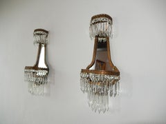 French Empire Crystal Prism with Mirrors Sconces, circa 1900