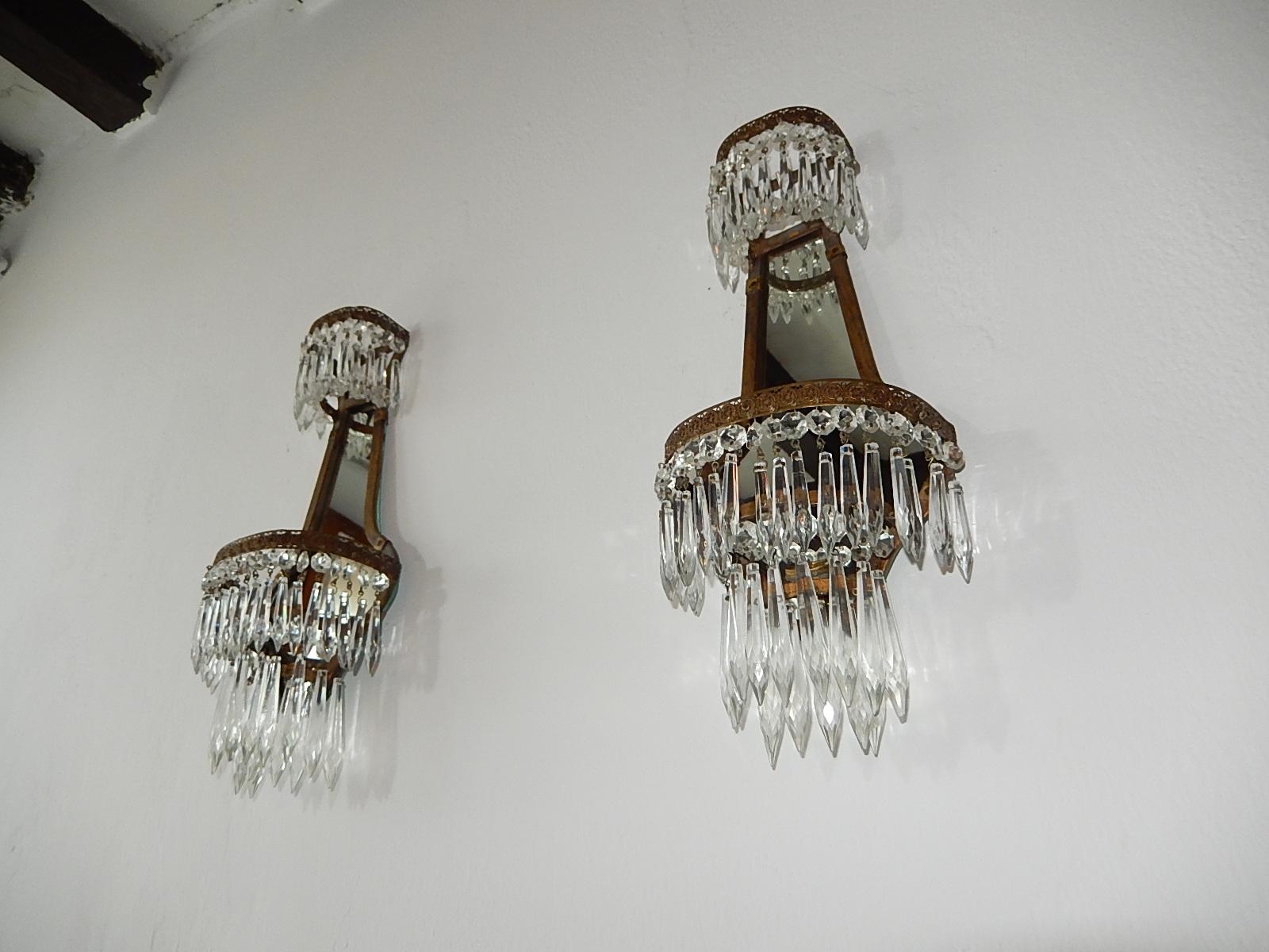 French Empire Crystal Prism with Mirrors Sconces, circa 1900 In Good Condition For Sale In Modena (MO), Modena (Mo)