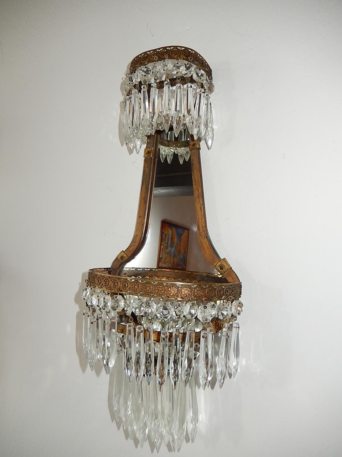 Early 20th Century French Empire Crystal Prism with Mirrors Sconces, circa 1900 For Sale