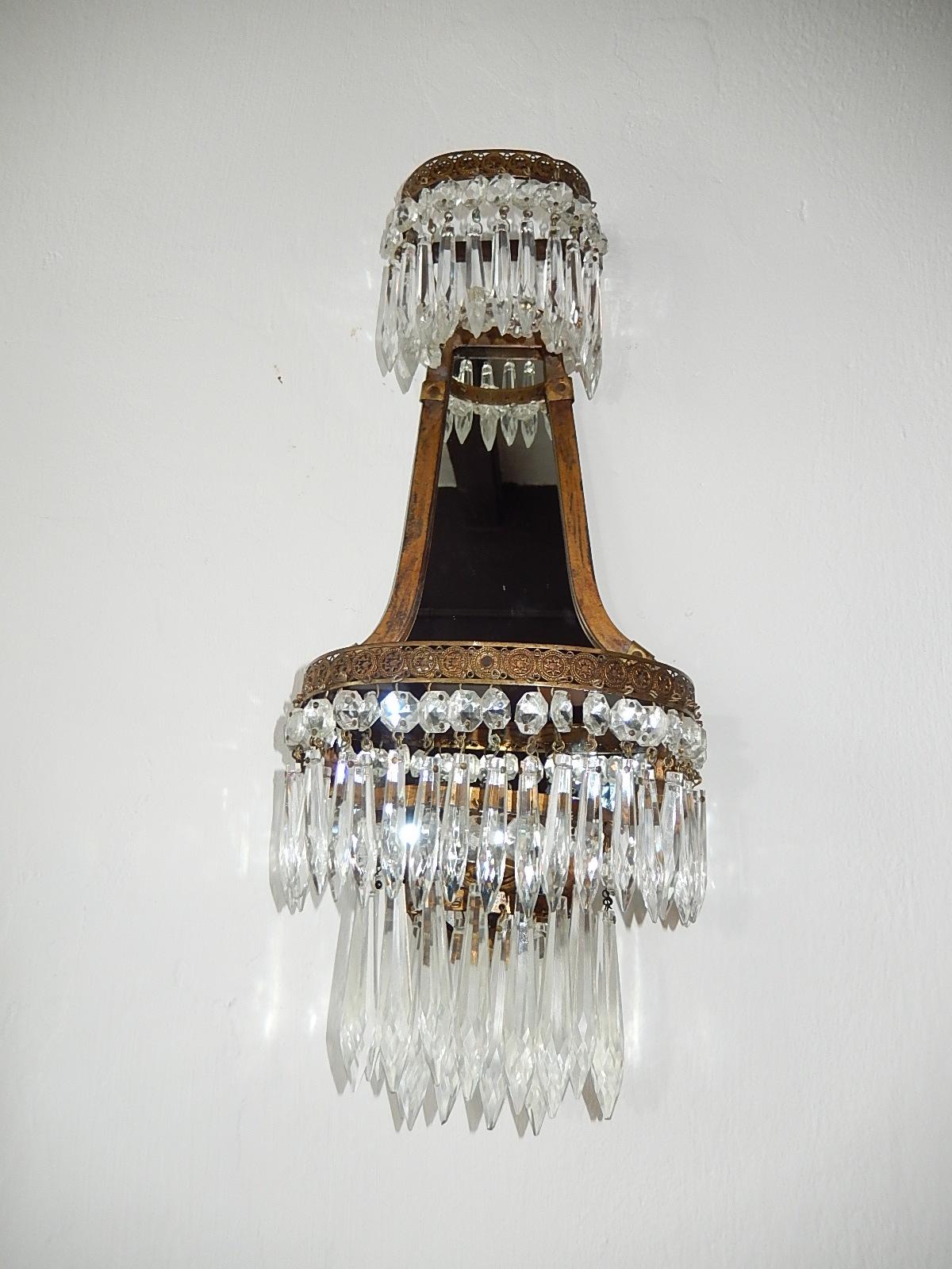 French Empire Crystal Prism with Mirrors Sconces, circa 1900 For Sale 4