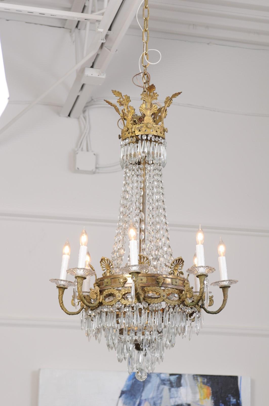 French Empire Cut Crystal and Bronze Eight-Light Chandelier, Early 20th Century 6