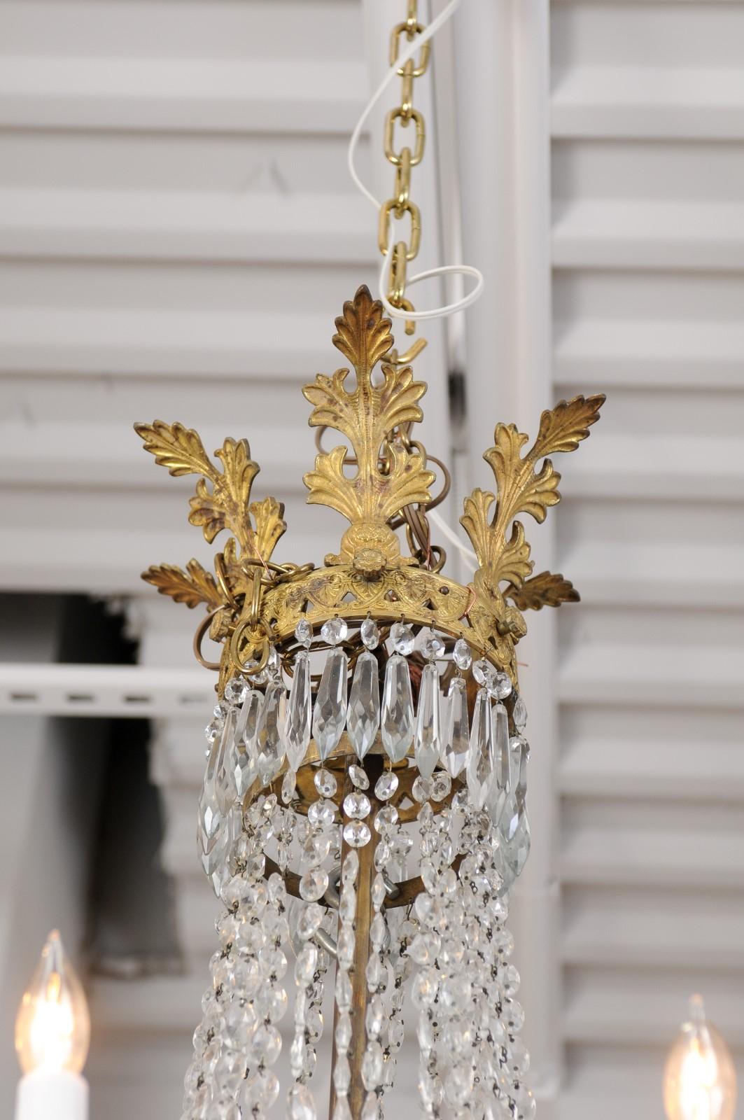 French Empire Cut Crystal and Bronze Eight-Light Chandelier, Early 20th Century In Good Condition In Atlanta, GA