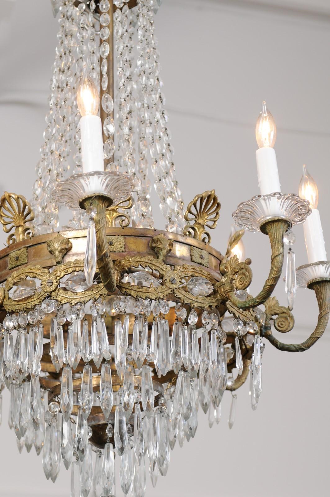 French Empire Cut Crystal and Bronze Eight-Light Chandelier, Early 20th Century 3