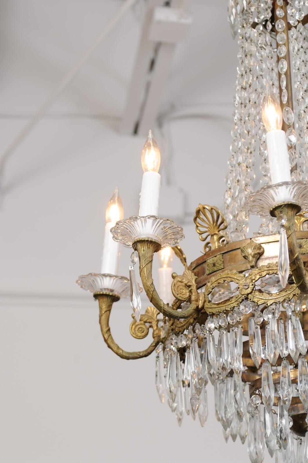 French Empire Cut Crystal and Bronze Eight-Light Chandelier, Early 20th Century 2