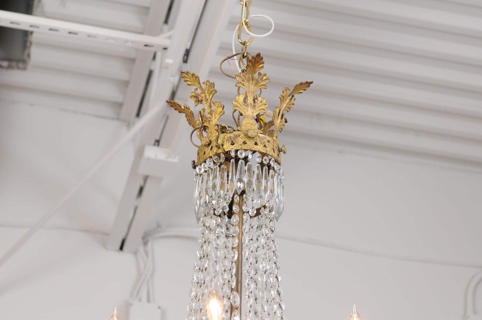 French Empire Cut Crystal and Bronze Eight-Light Chandelier, Early 20th Century 3