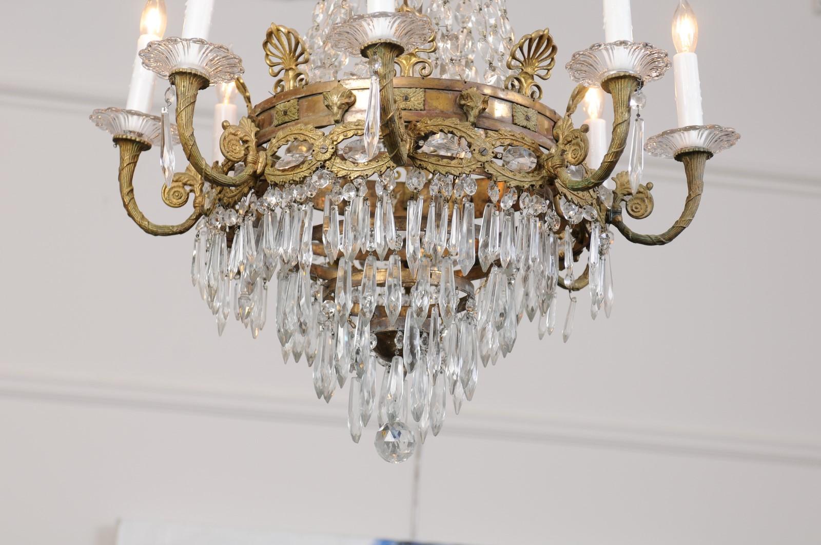 French Empire Cut Crystal and Bronze Eight-Light Chandelier, Early 20th Century 6