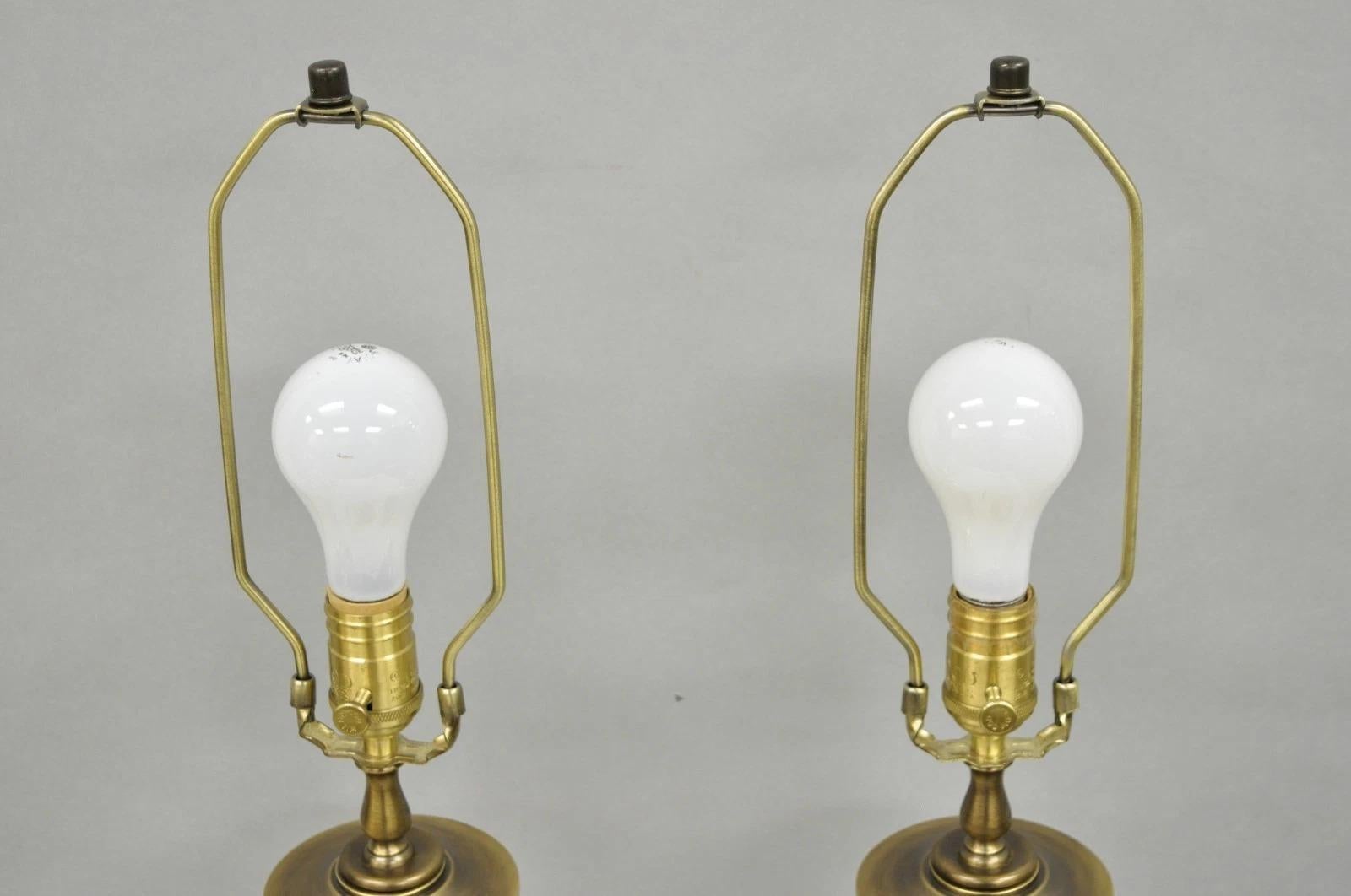 French Empire Cut Crystal Glass Urn & Brushed Brass Table Lamps by Wildwood Pair For Sale 4