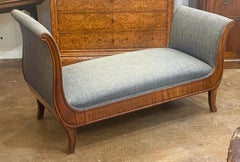 French Empire Day Bed or Window Seat Upholstered in Linen on Walnut Frame