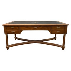 French Empire Desk, Blond Mahogany & Black Leather, Circa 1920